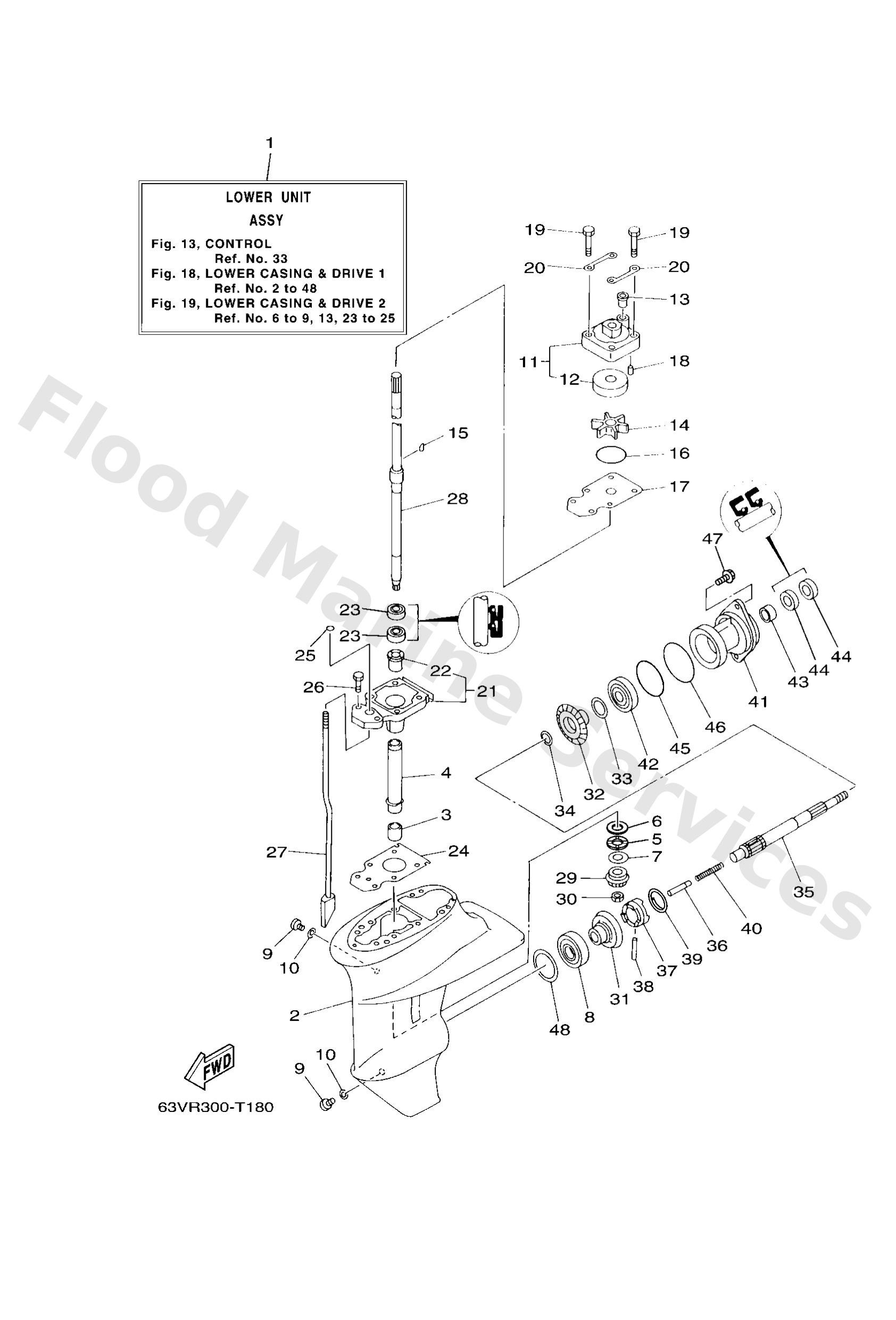Yamaha 63V45300058D Lower unit assy