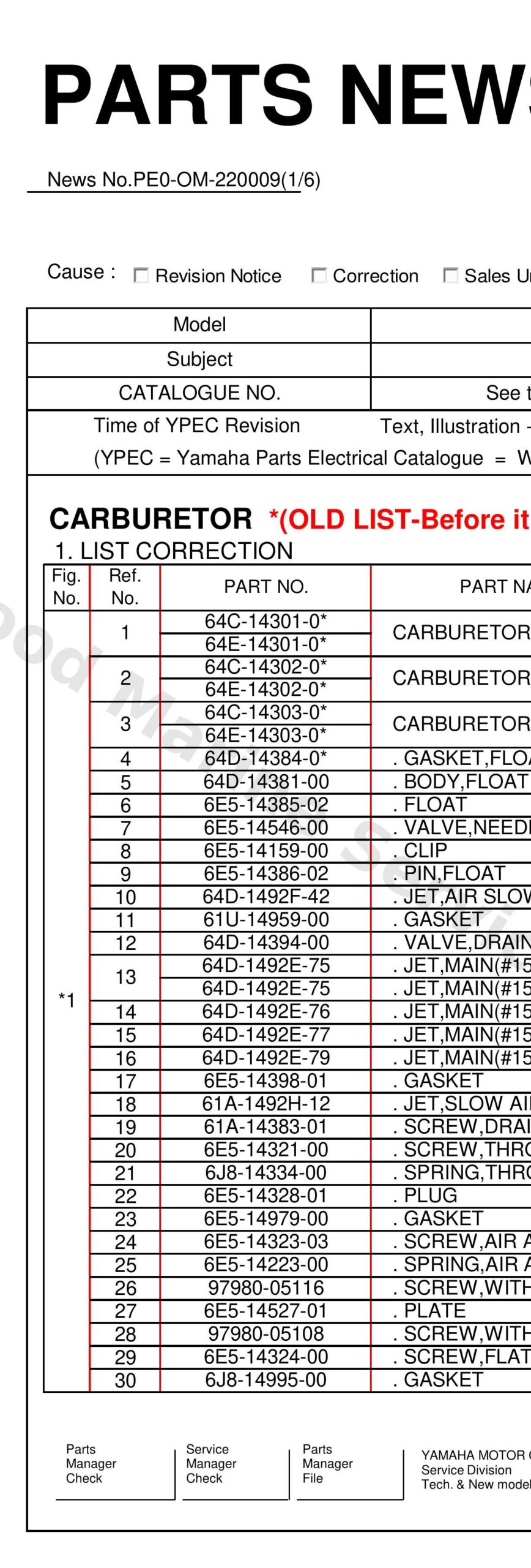 Yamaha 64C143030000 Carburetor assy 3 (64c-03)