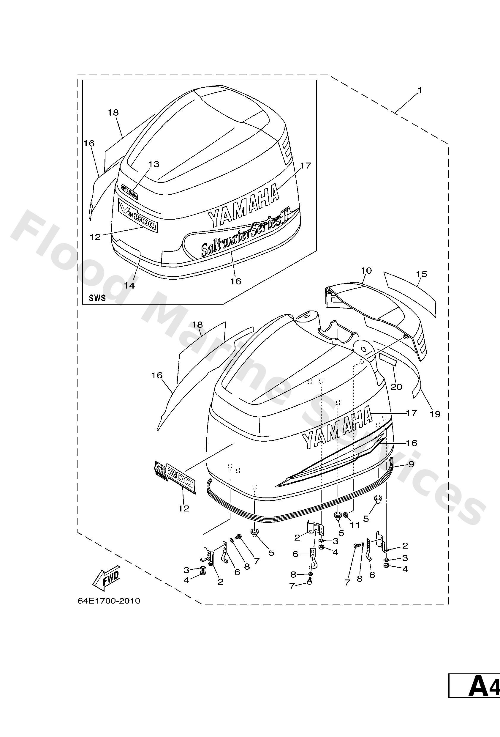 Yamaha 64E42610T04D Top cowling assy