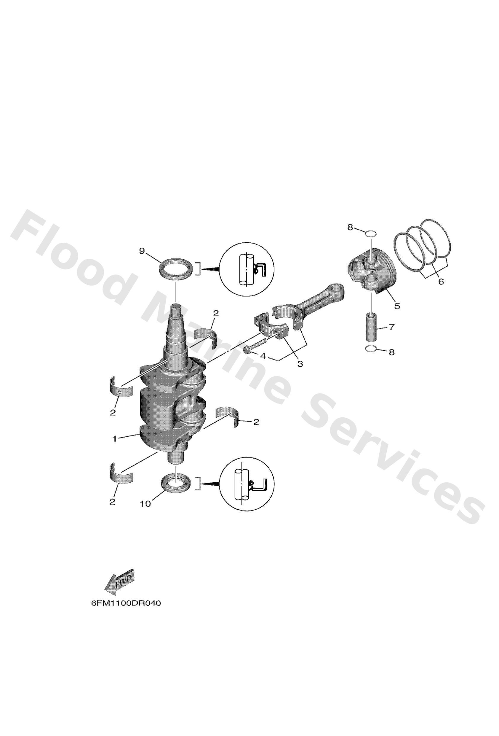 Yamaha 6AH114161000 Plane bearing, crankshaft 1