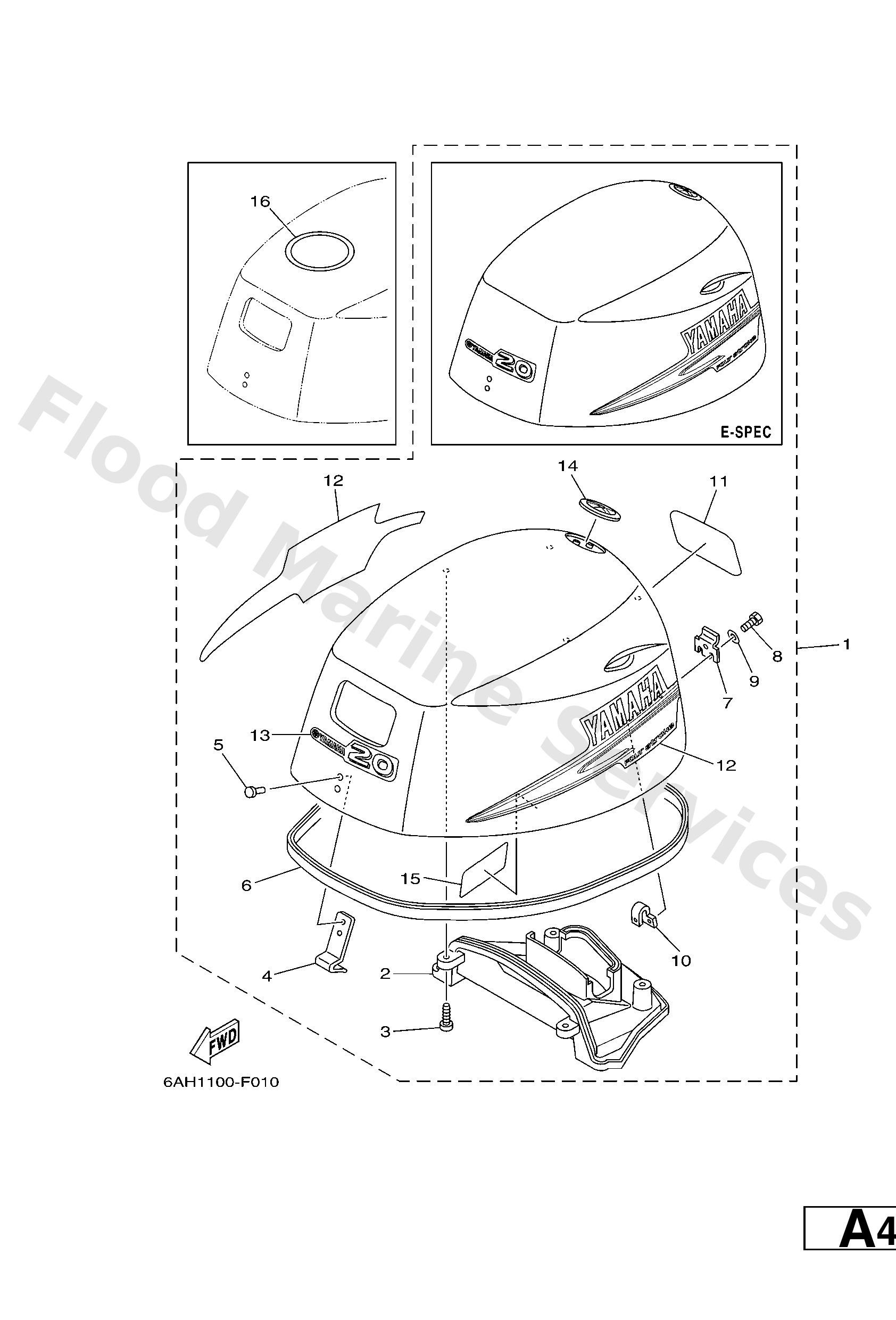 Yamaha 6AH42610004D Top cowling w/o graphics (6ah)