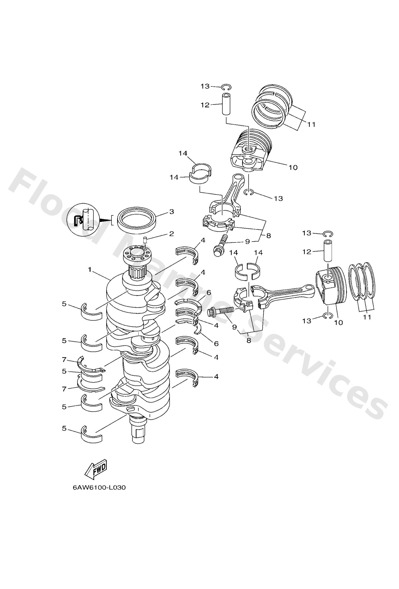 Yamaha 6AW114170000 Plane bearing, crankshaft 2