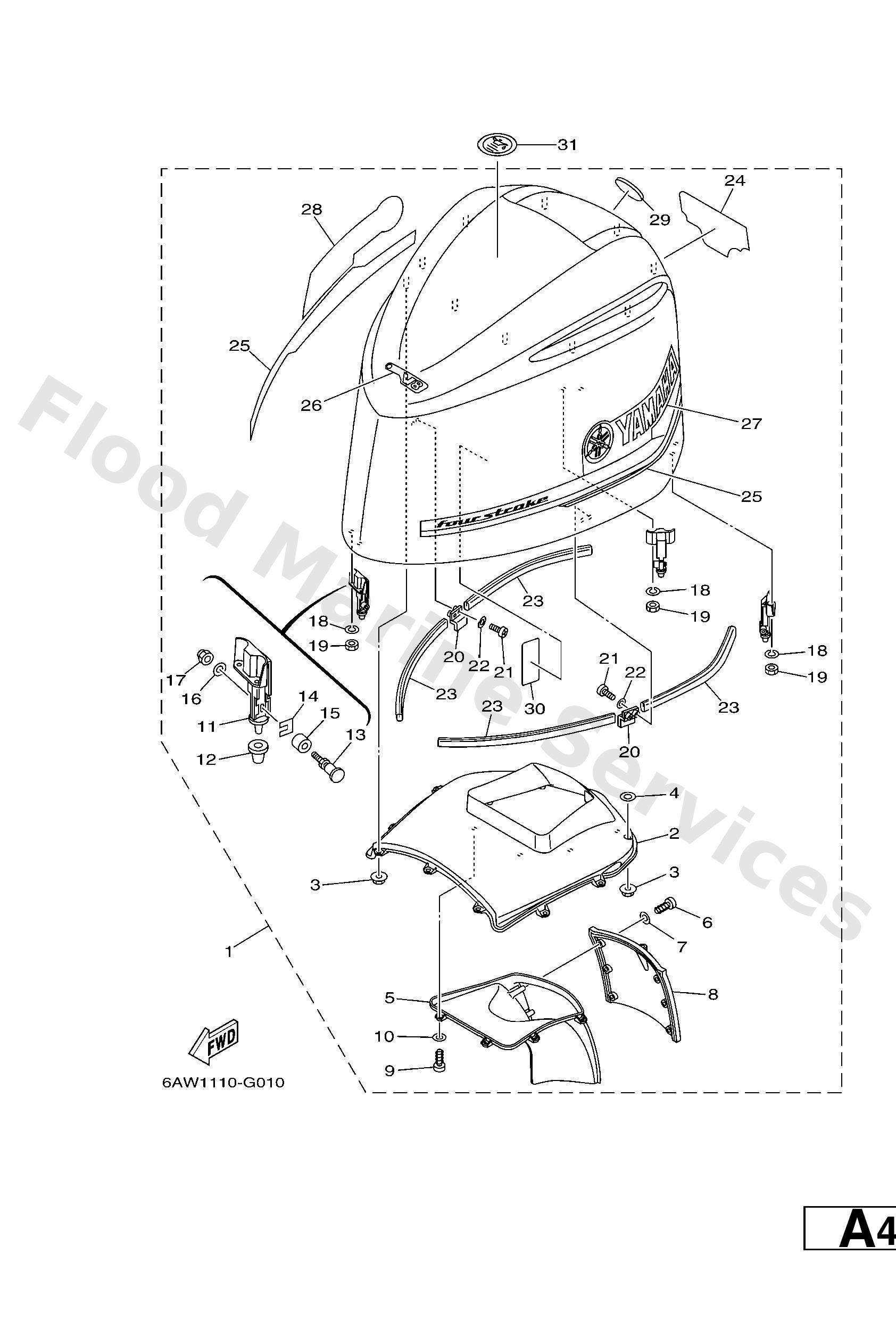 Yamaha 6AW42610008D Top cowling assy