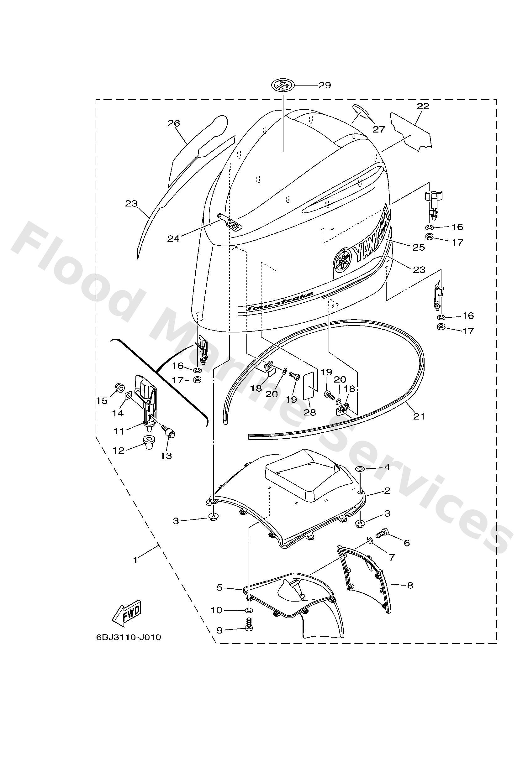 Yamaha 6AW42610208D Top cowling assy