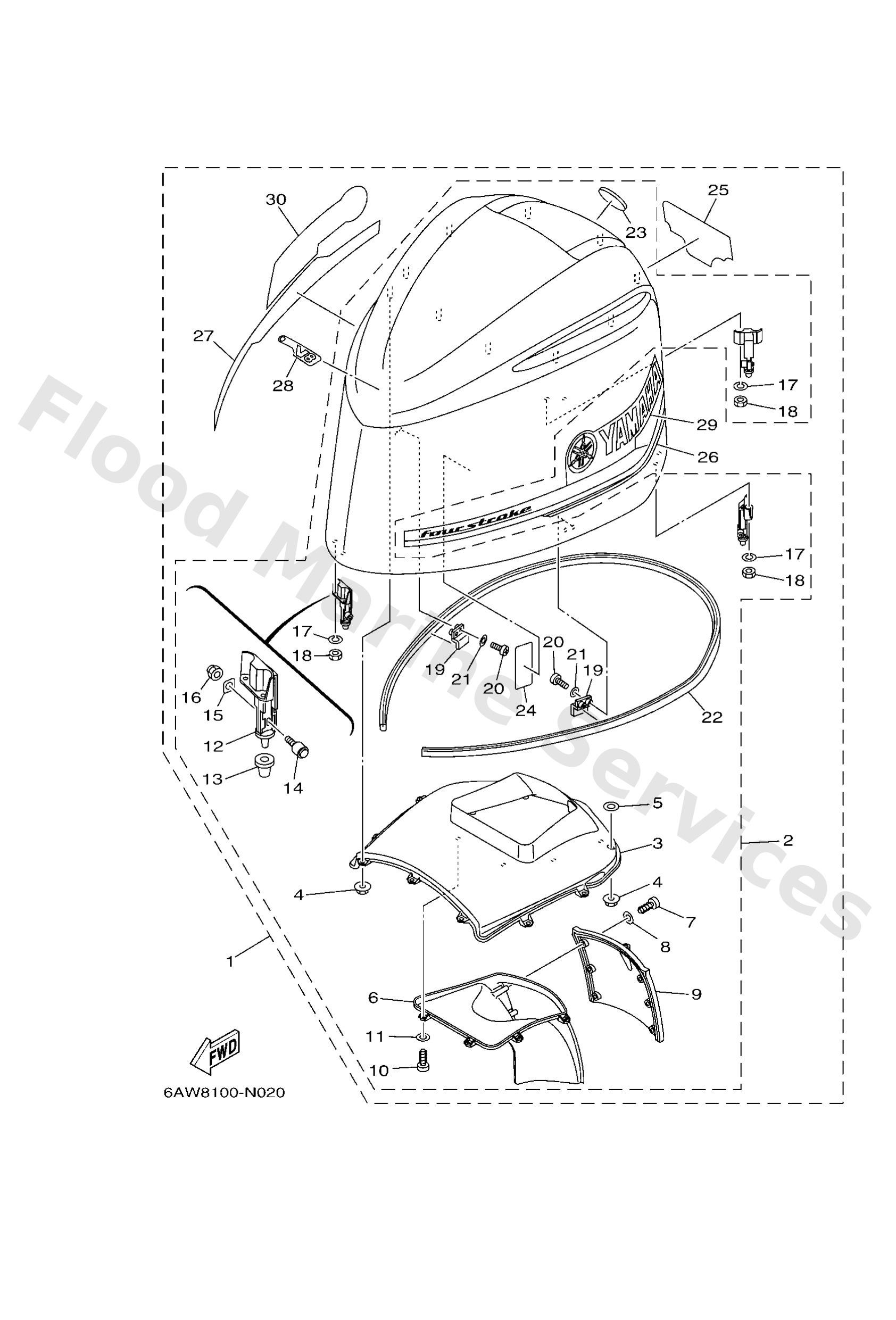 Yamaha 6AW4261A0000 Top cowling w/o graphics
