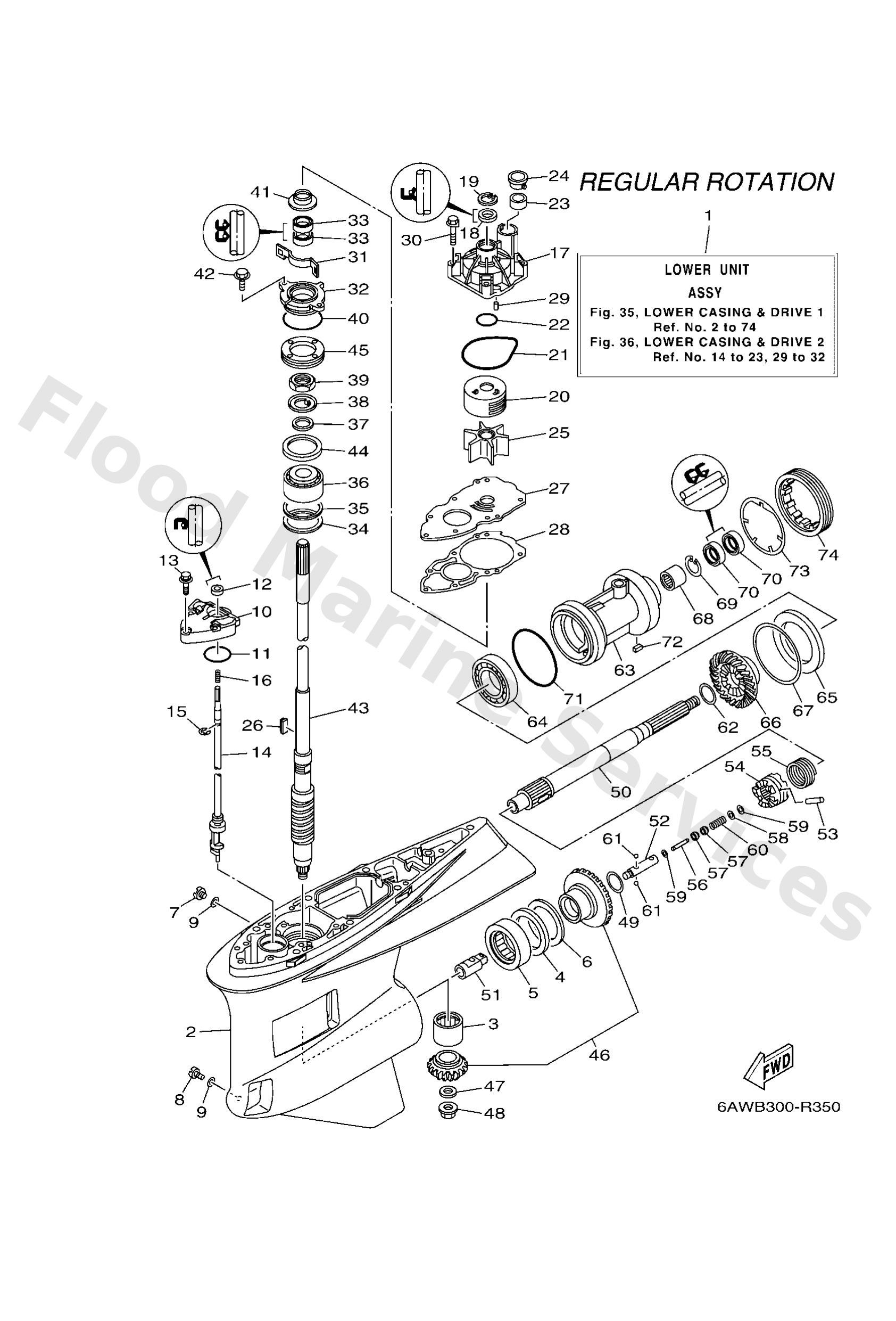Yamaha 6AW45300328D Lower unit assy