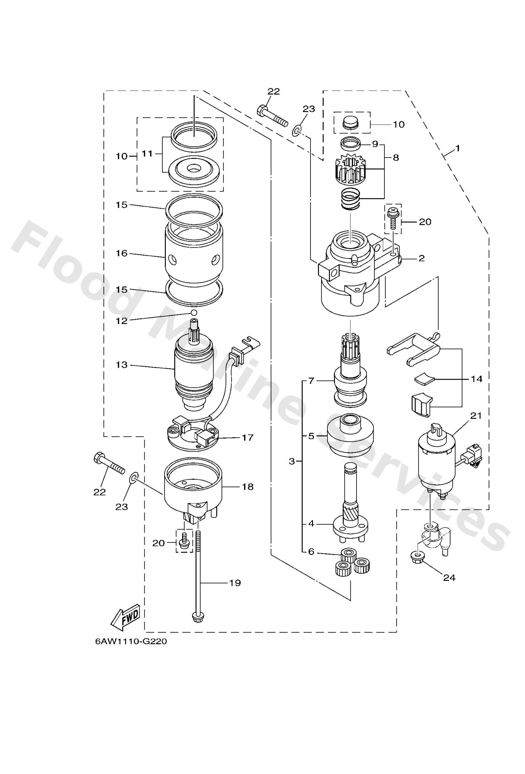 Yamaha 6AW818070000 Gear assy, starting motor