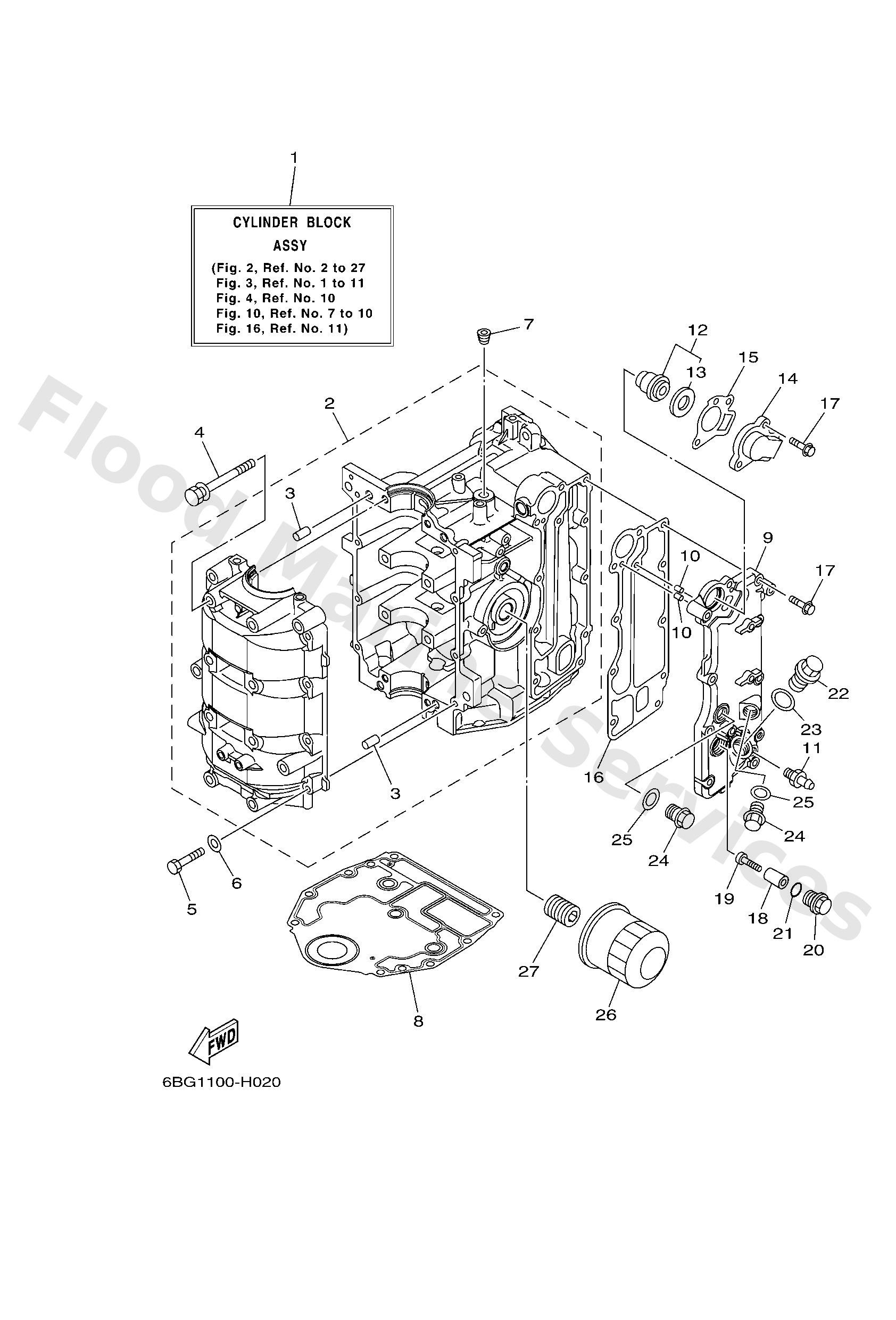 Yamaha 6BG15100009S Crankcase assy