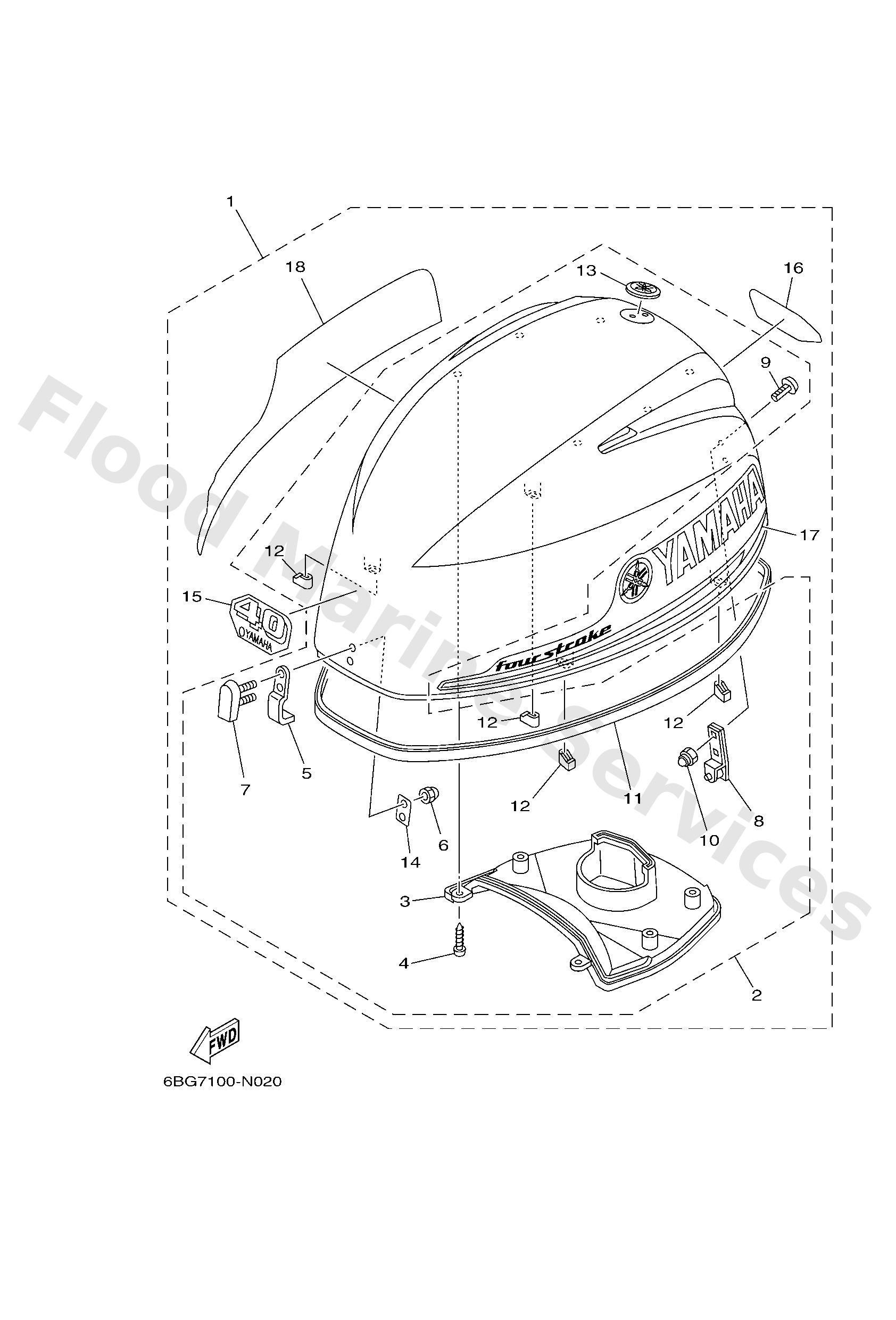 Yamaha 6BG4261A0000 Top cowling w/o graphics