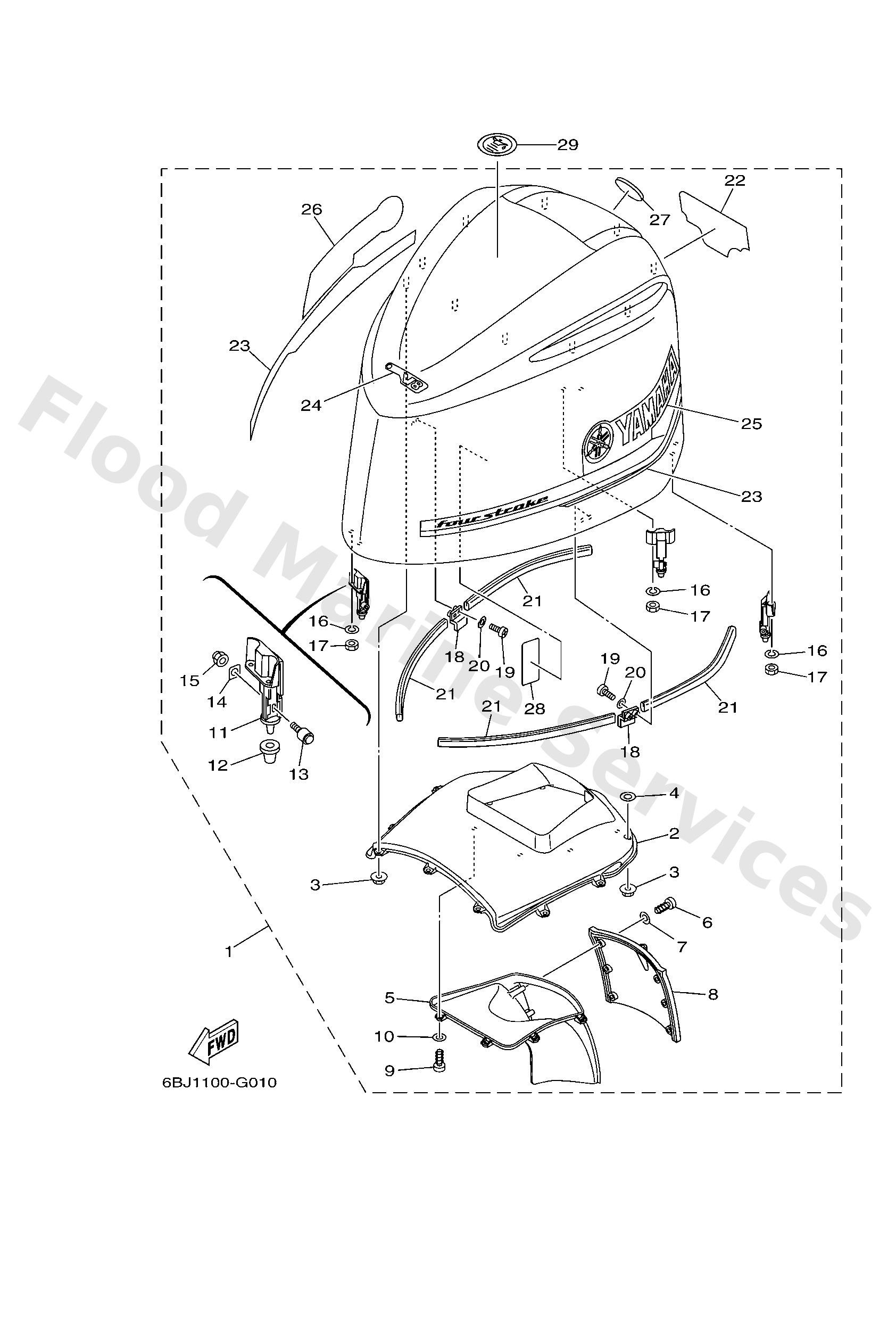 Yamaha 6BJ42610108D Top cowling assy