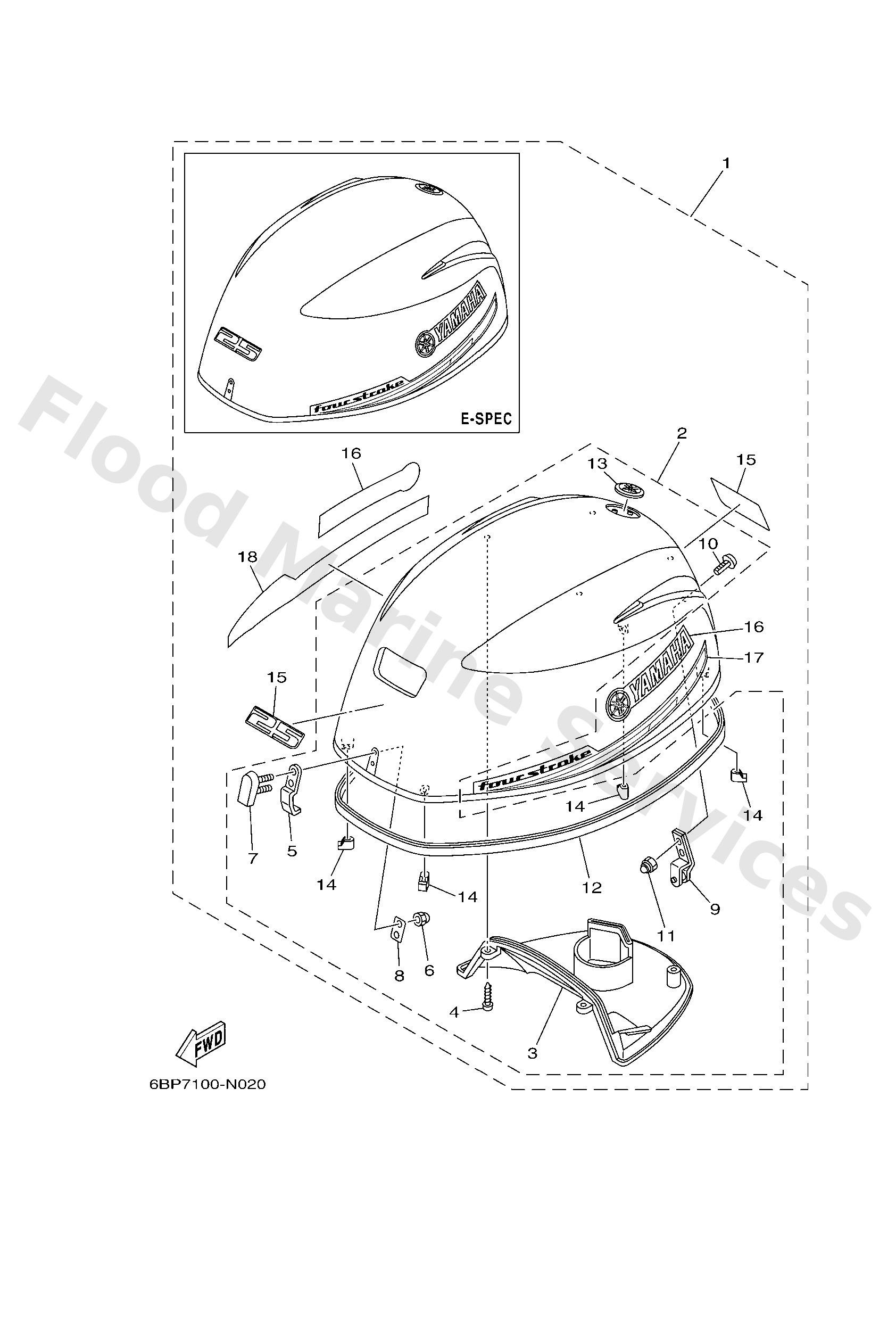 Yamaha 6BL4261A0000 Top cowling w/o graphics