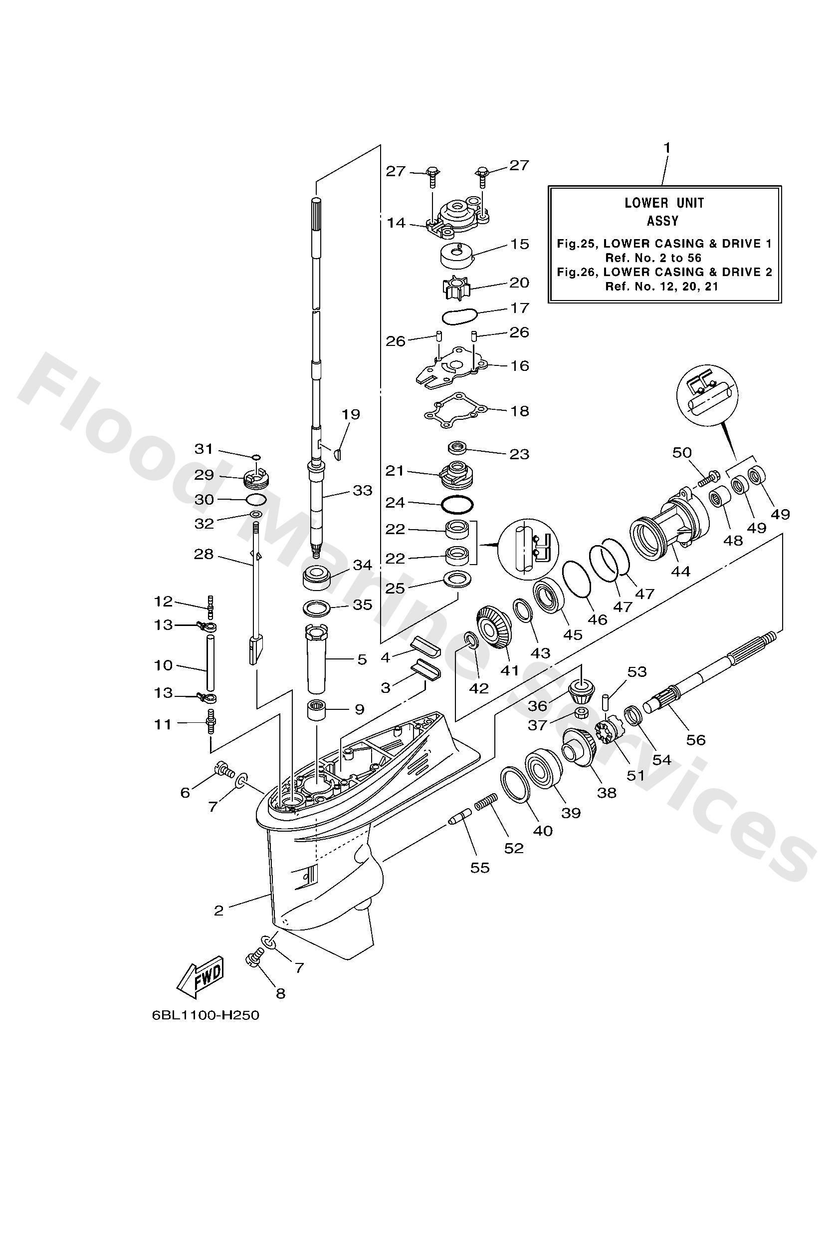 Yamaha 6BL45300114D Lower unit assy