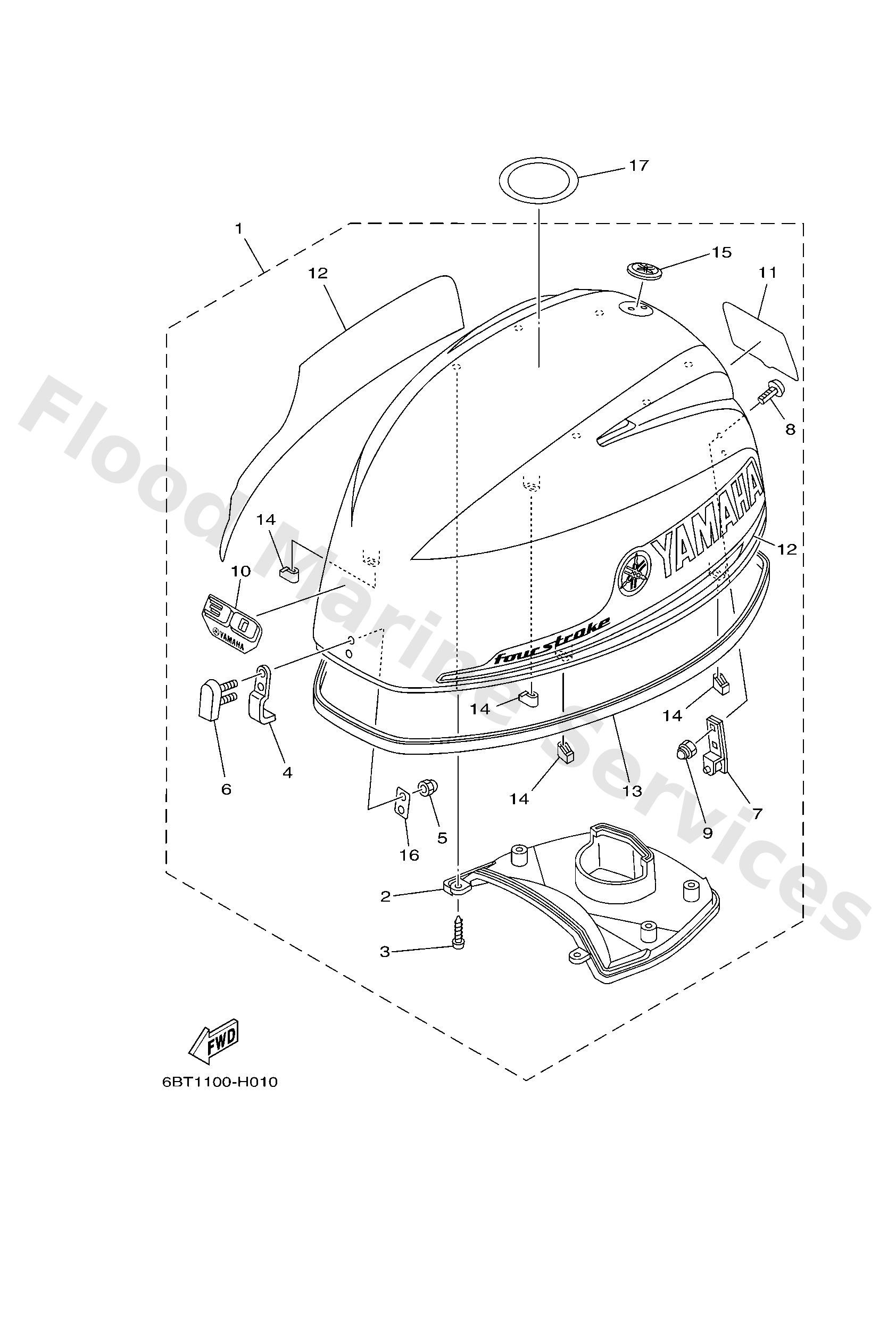 Yamaha 6BT42610008D Top cowling assy