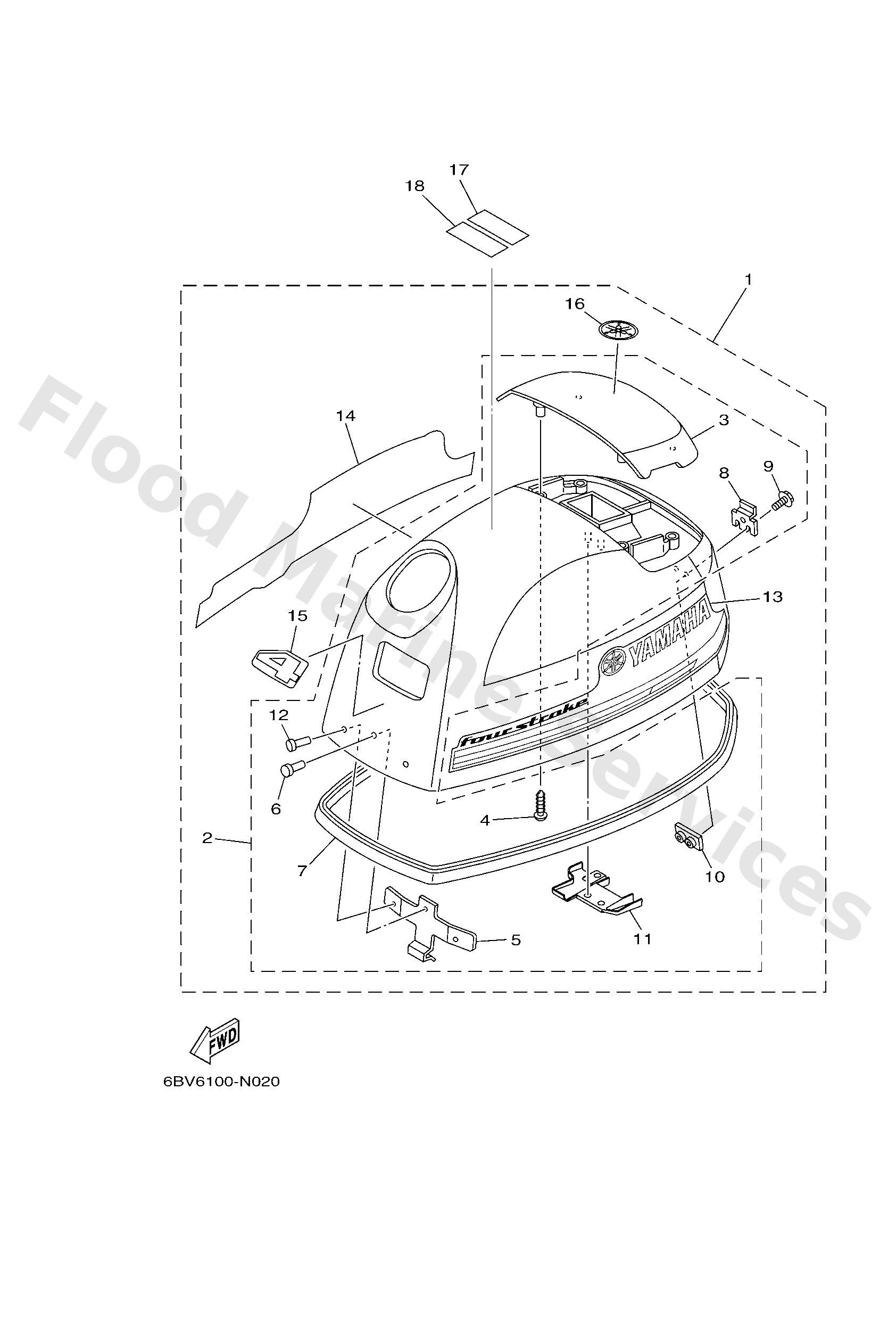 Yamaha 6BVG261A1000 Top cowling w/o gr