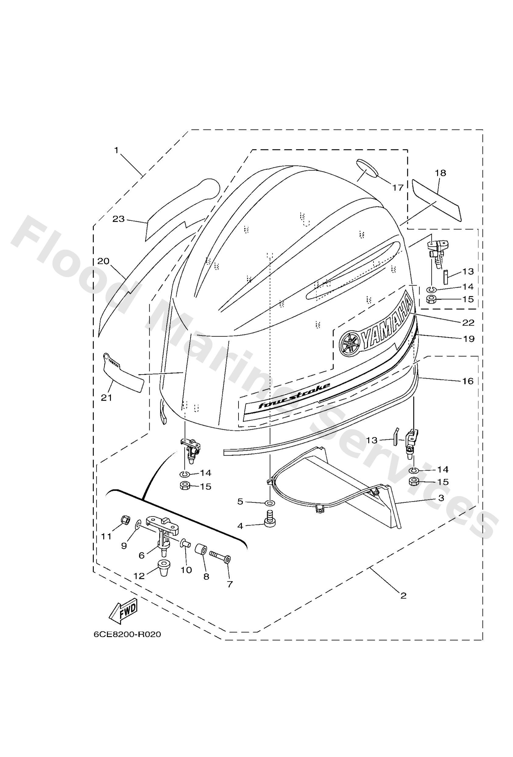 Yamaha 6CG426100200 Top cowling assy (6cg)