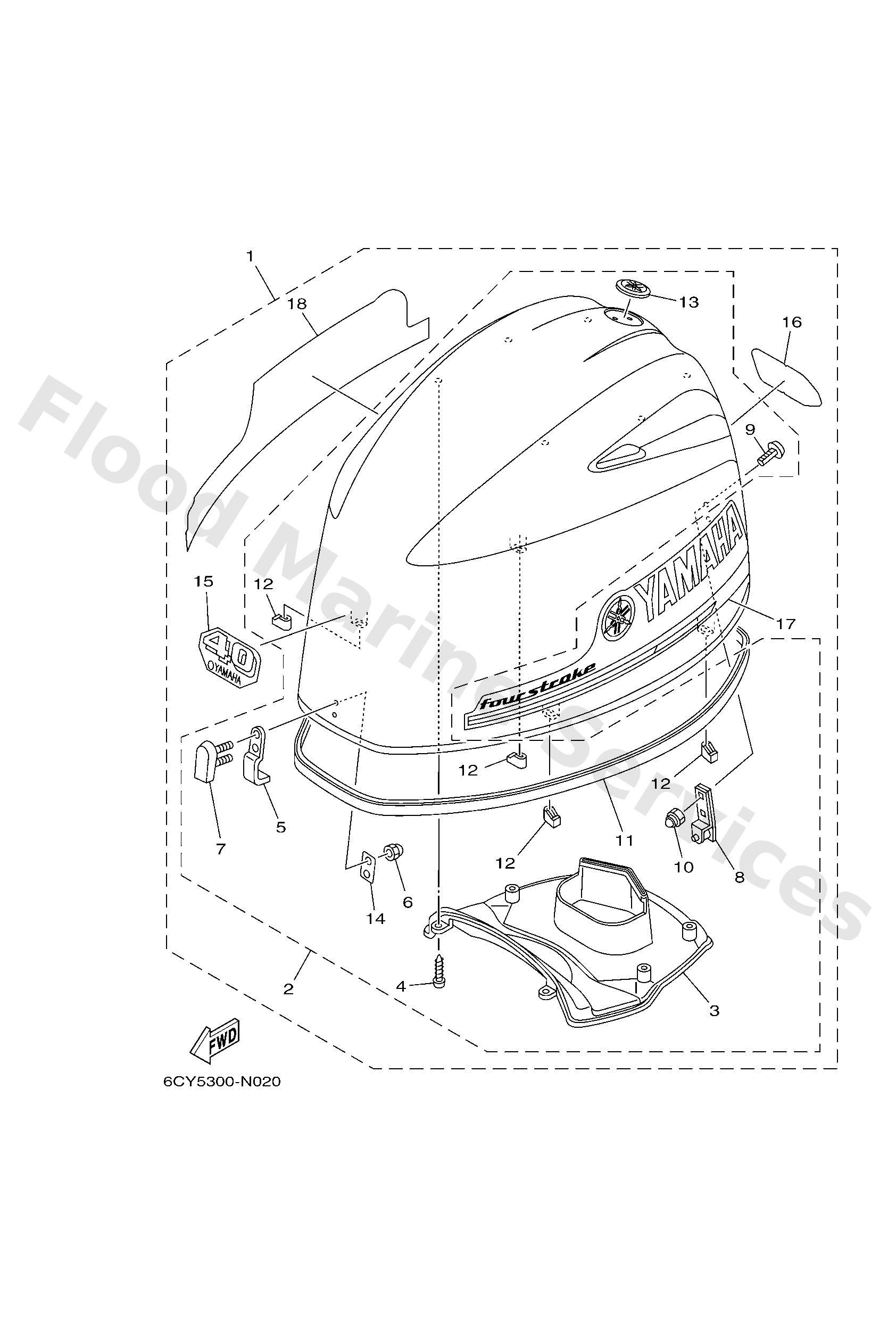 Yamaha 6CJ4261A0000 Top cowling w/o graphics