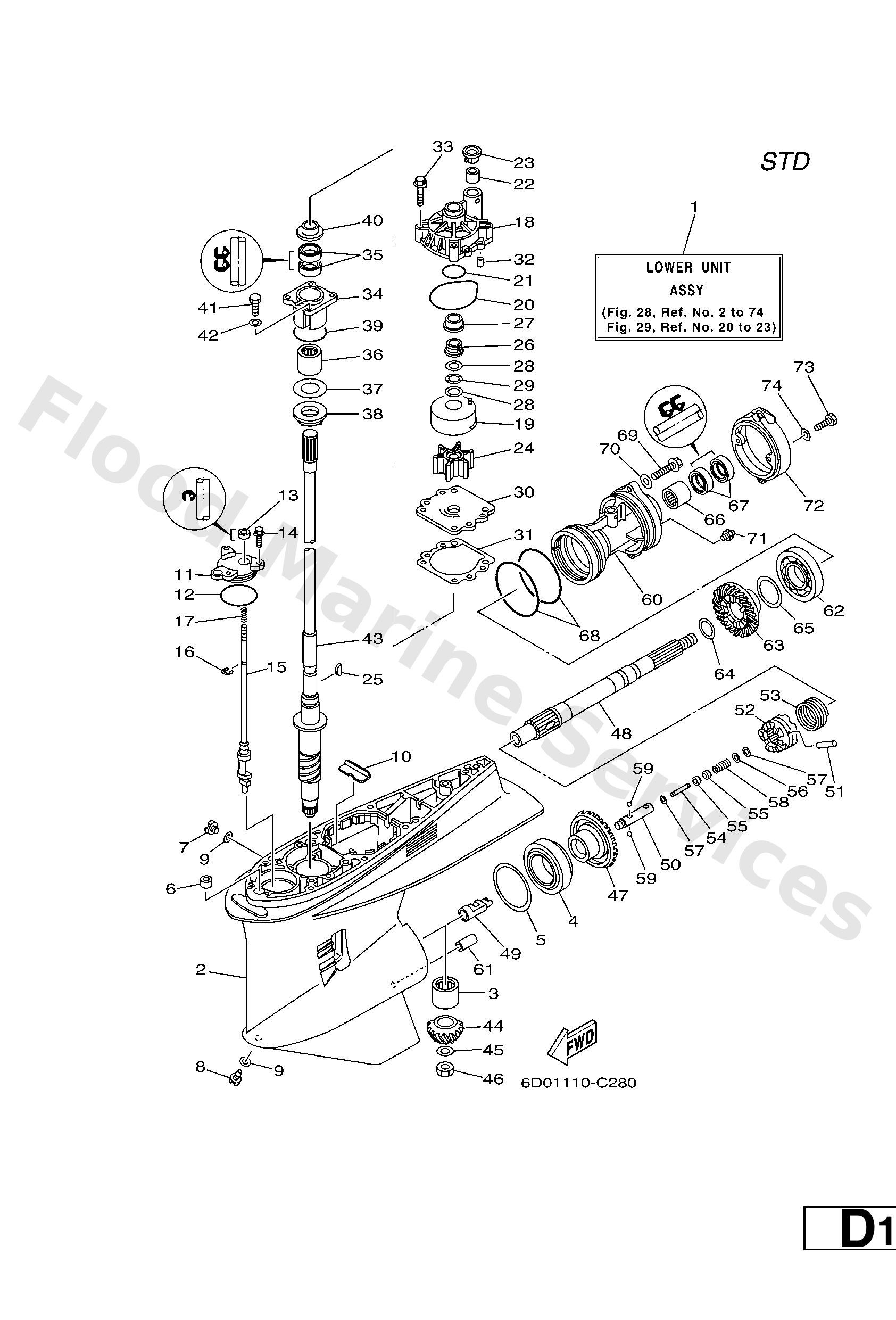 Yamaha 6D045300308D Lower unit assy