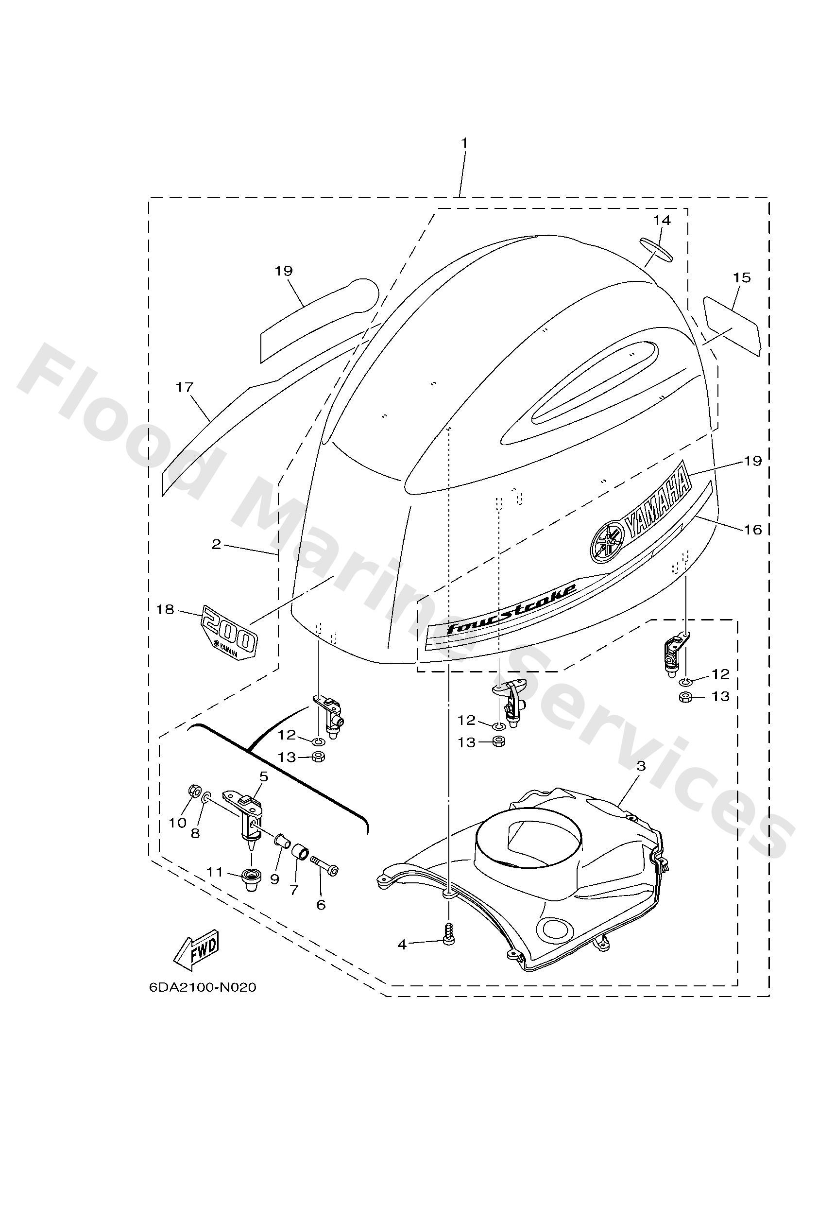 Yamaha 6DA426100000 Top cowling assy (6da)