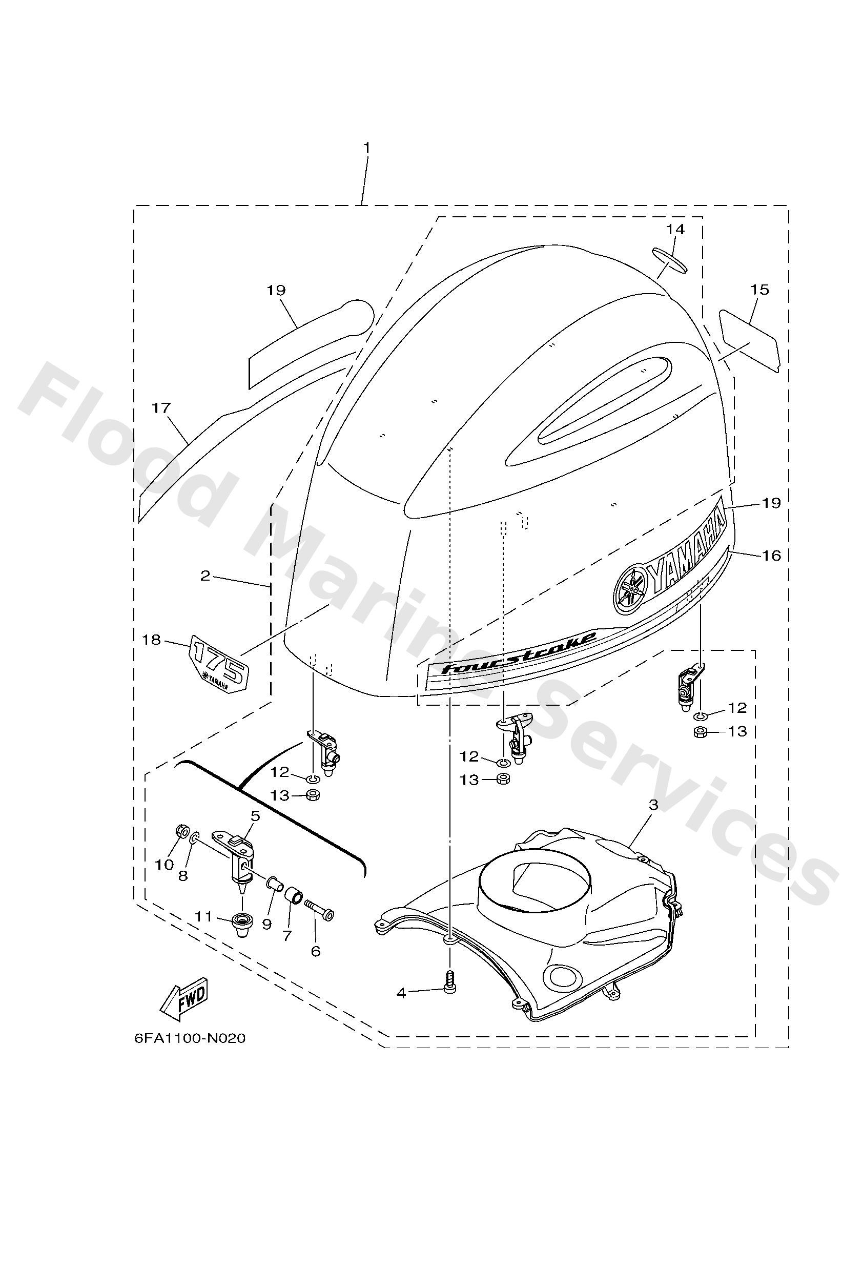 Yamaha 6DA4261A0000 Top cowling w/o graphics