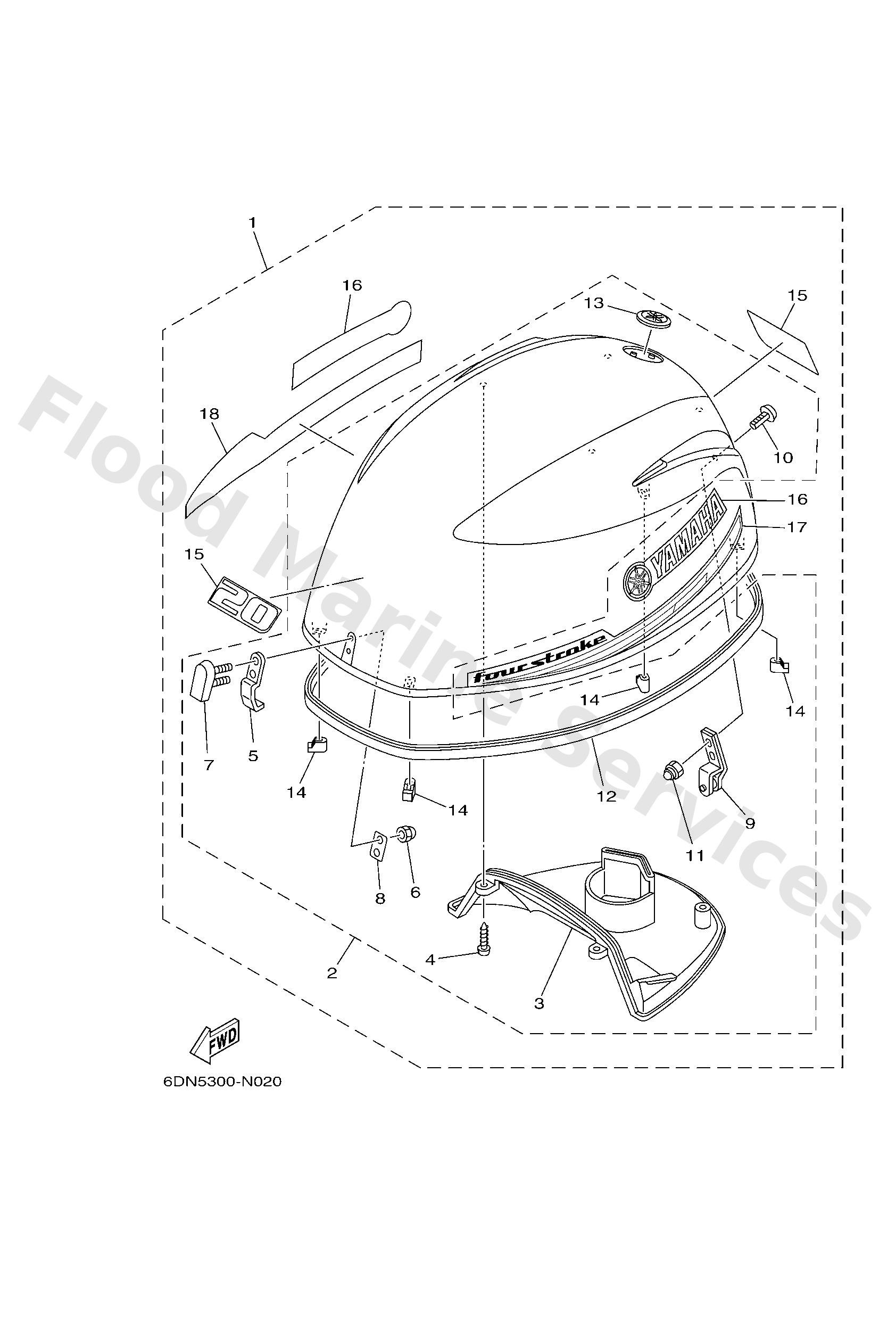 Yamaha 6DN426101100 Top cowling assy