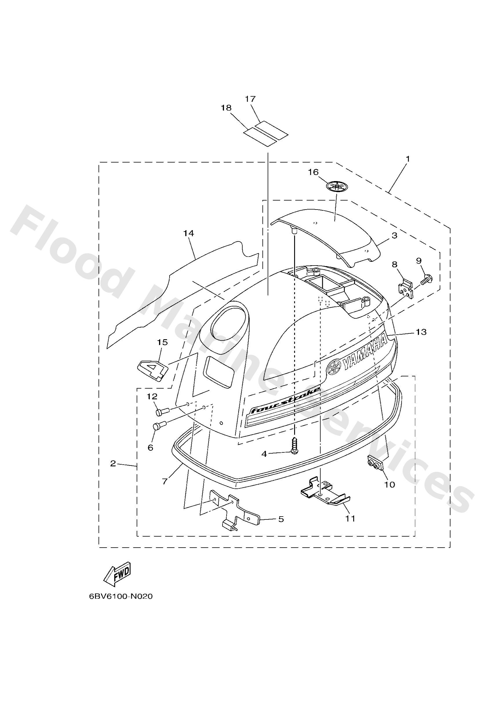 Yamaha 6ECG261A0000 Top cowling w/o gr