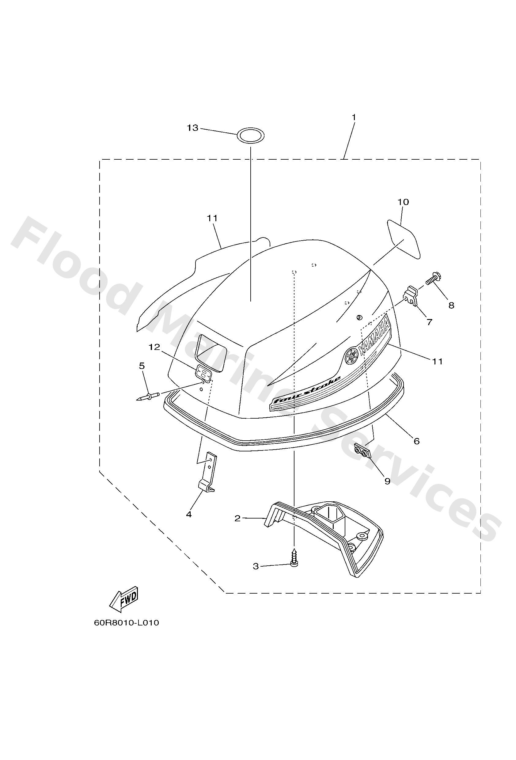 Yamaha 60RG26105000 Top cowling assy