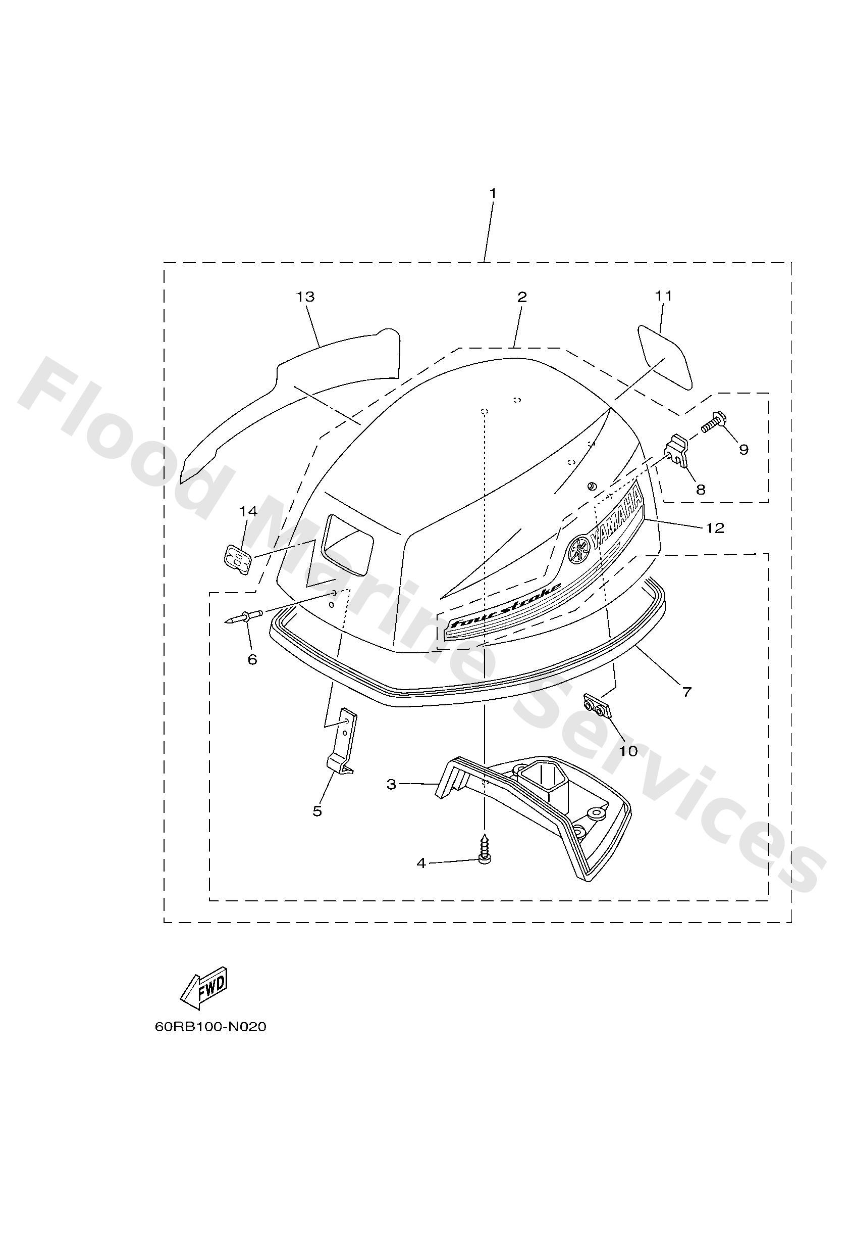 Yamaha 60RG261A0000 Top cowling comp