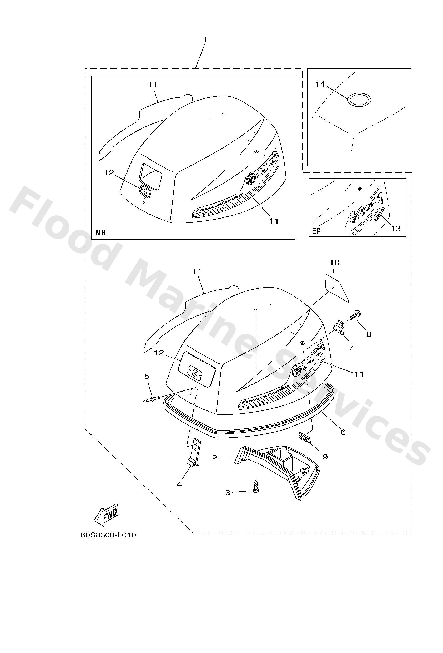 Yamaha 60SG26108000 Top cowling assy