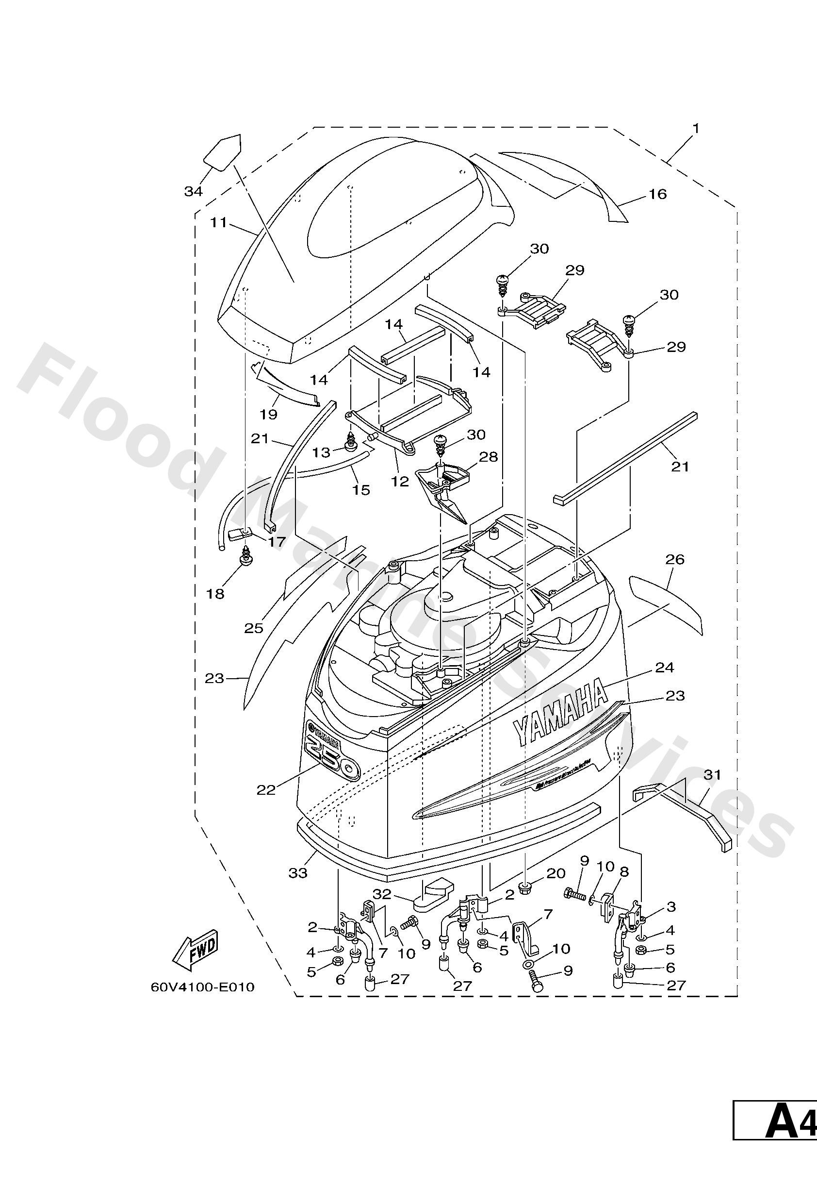 Yamaha 60V42610018D Top cowling assy