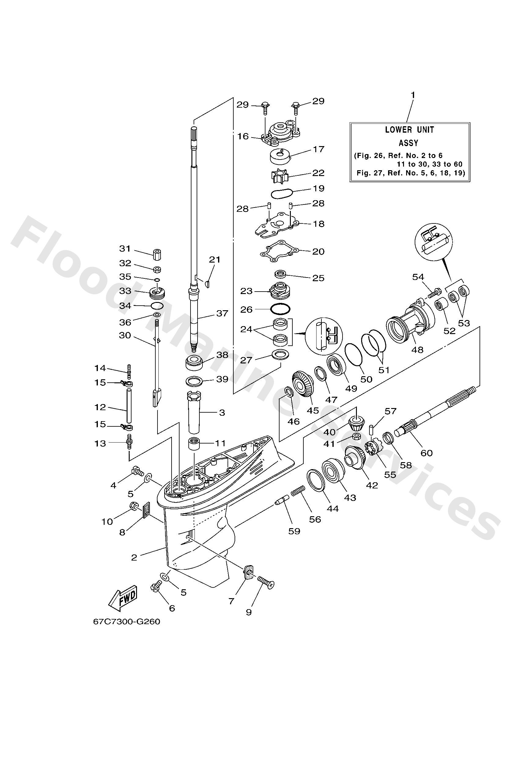 Yamaha 67C45300114D Lower unit assy