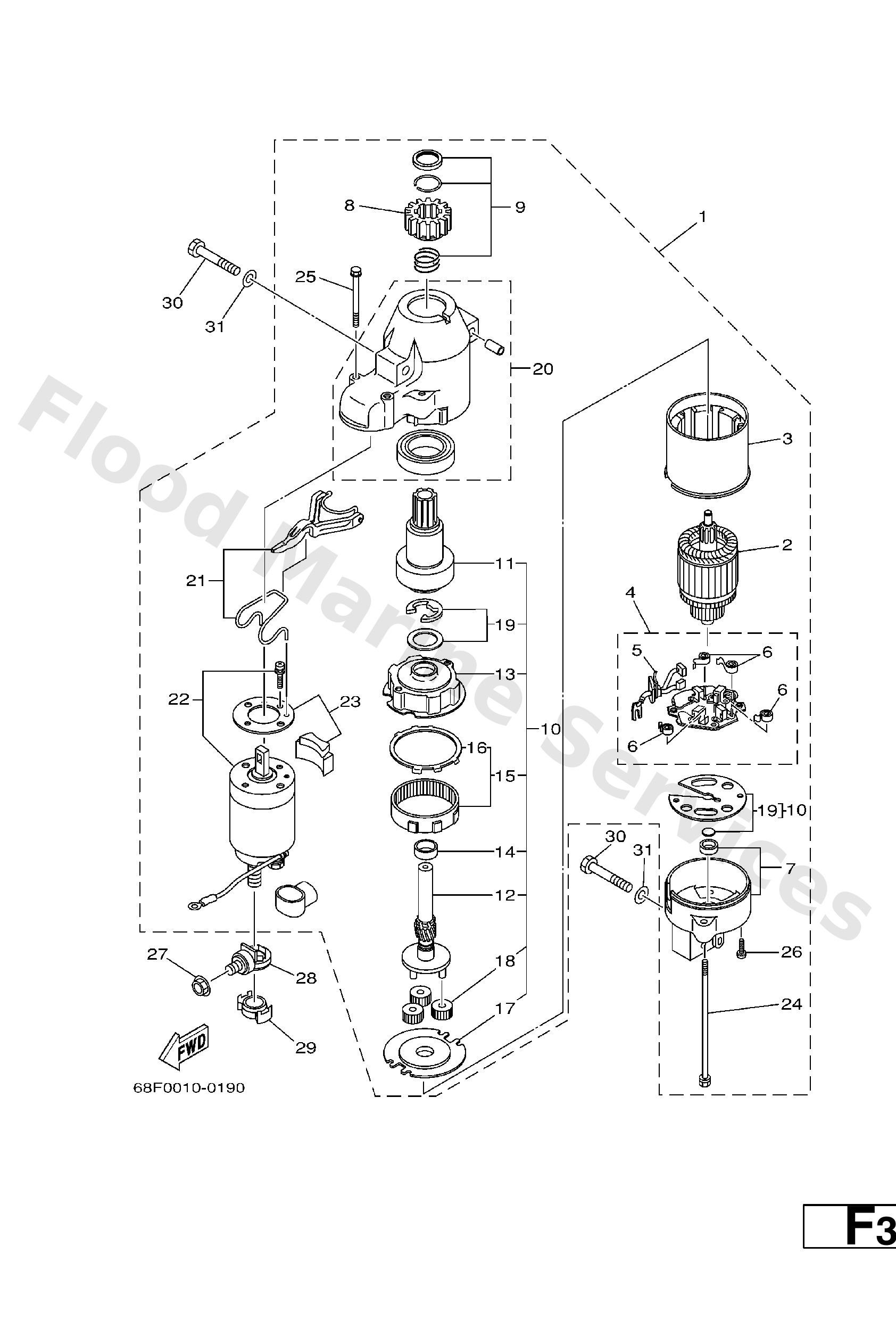 Yamaha 68F818000100 Starting motor assy