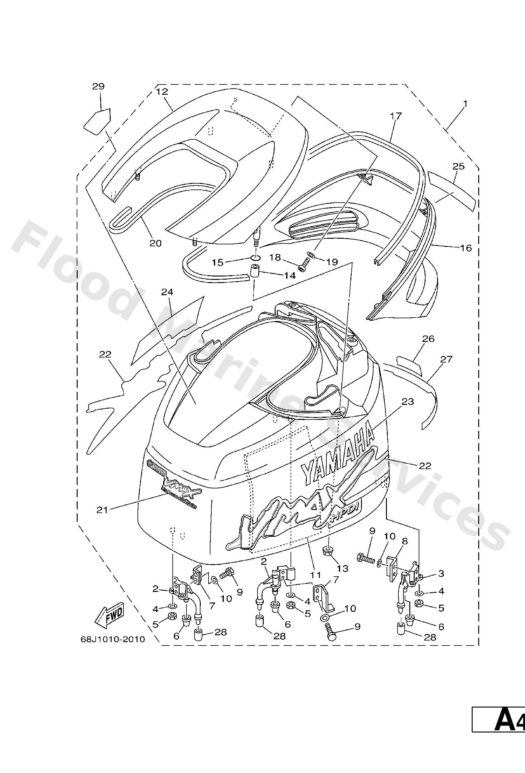 Yamaha 68J42610N0NA Top cowling assy