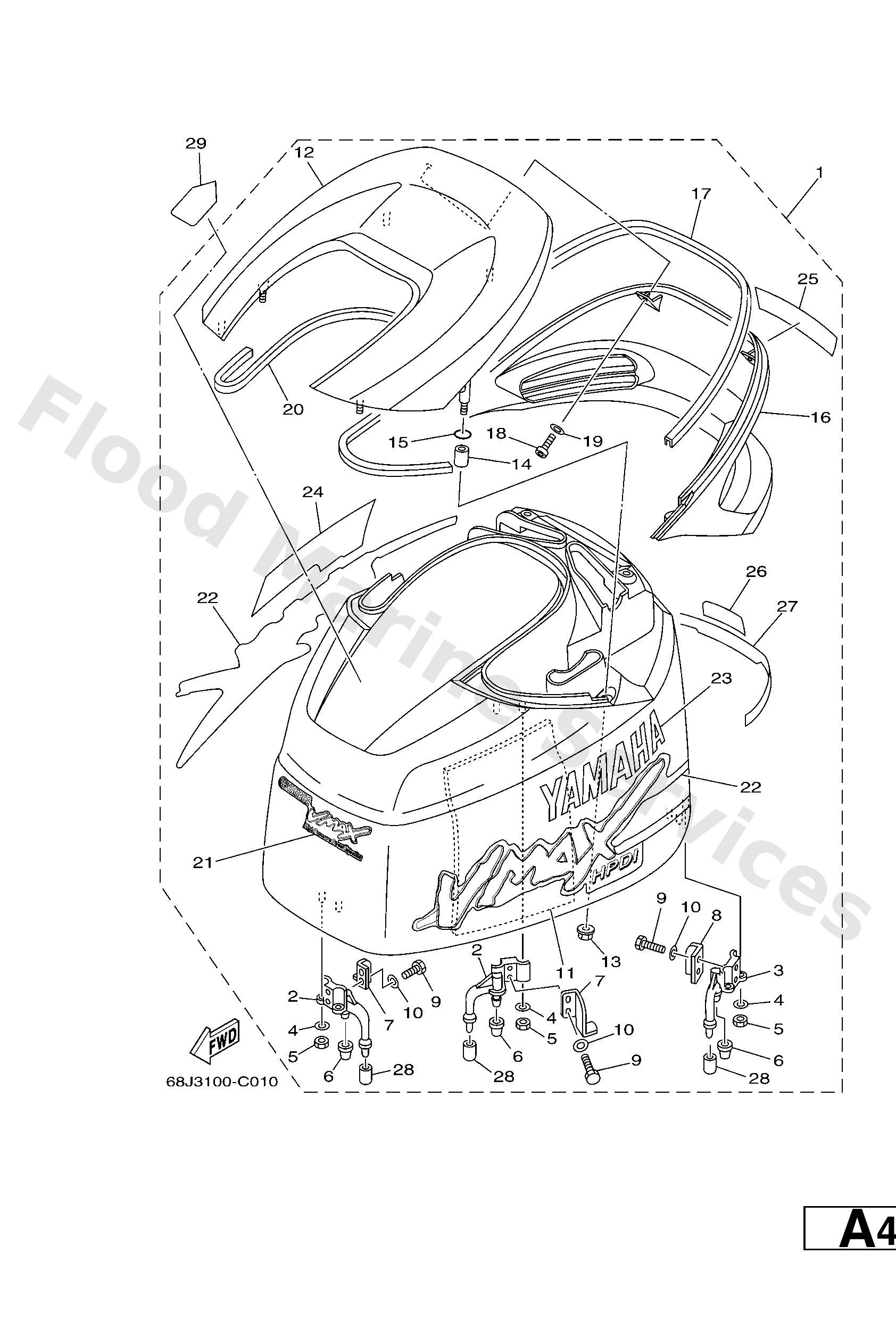 Yamaha 68J42610N1NA Top cowling assy