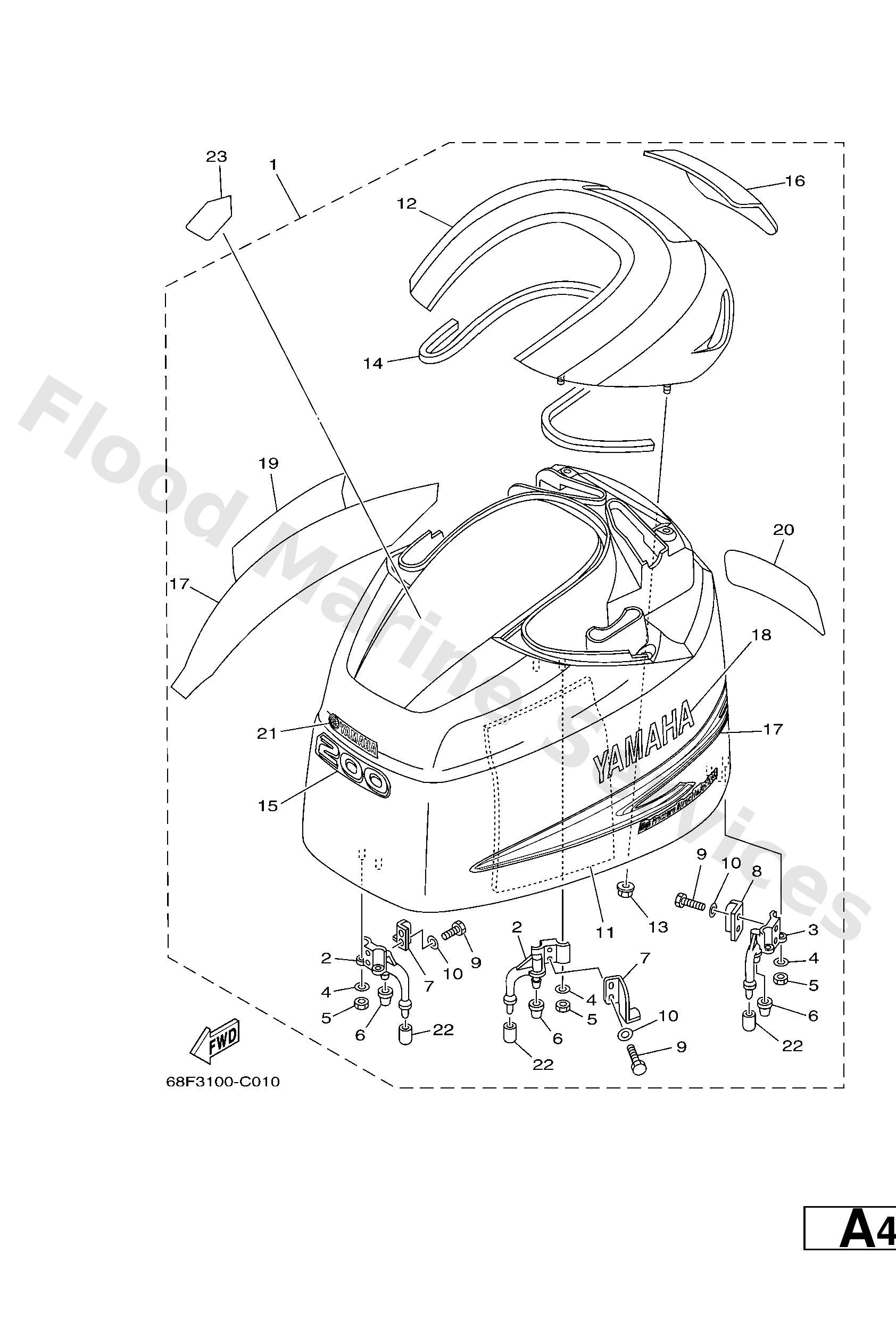 Yamaha 68L42610518D Top cowling assy