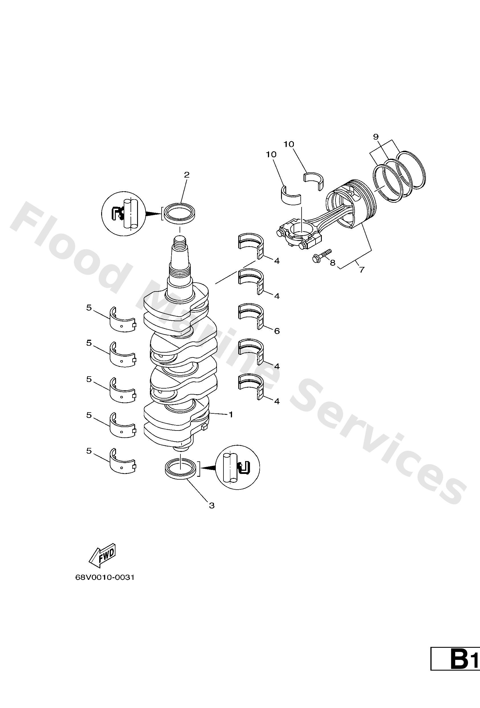 Yamaha 68VW11641100 Piston/con-rod assy(0.25mm os)
