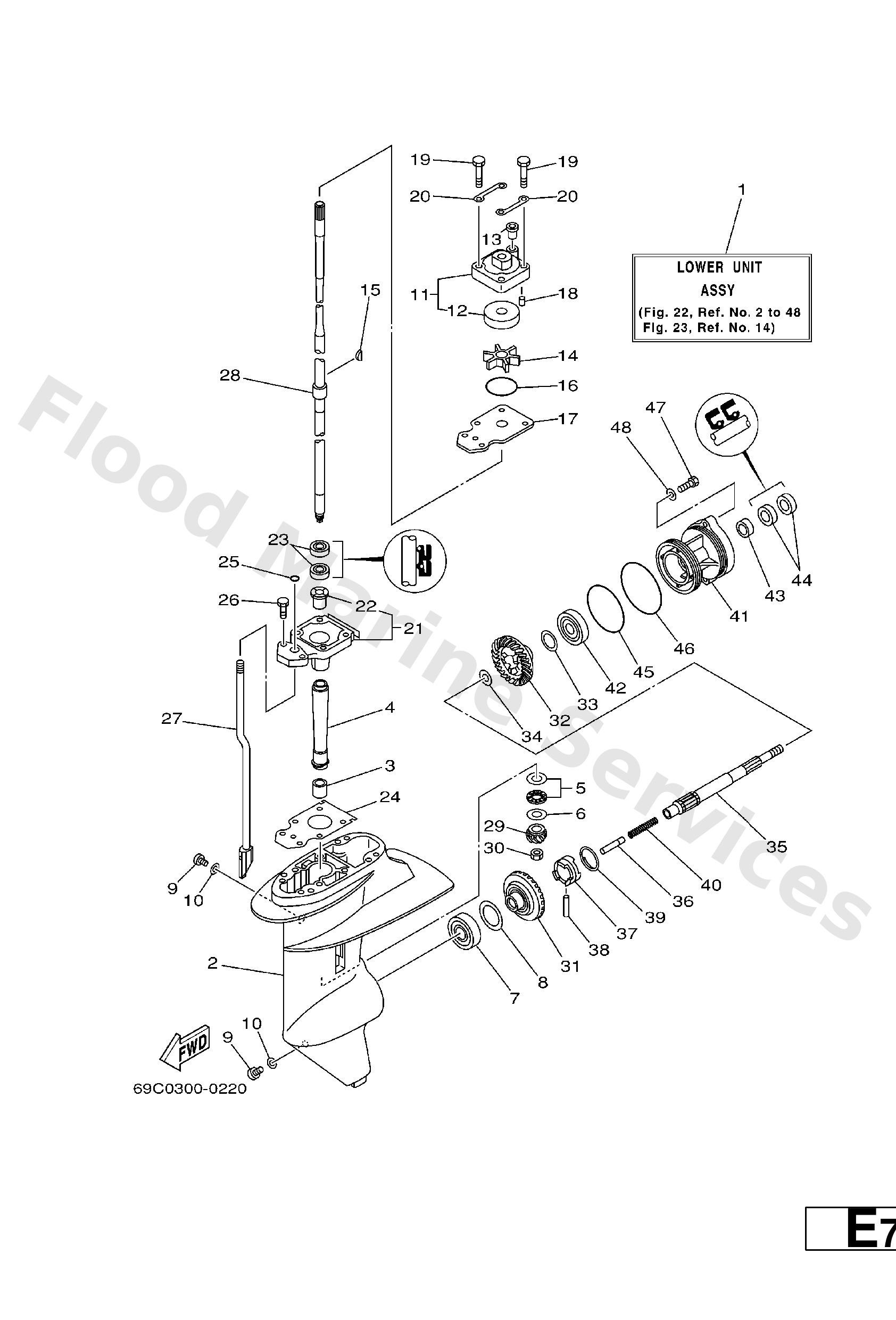 Yamaha 69C45300114D Lower unit assy
