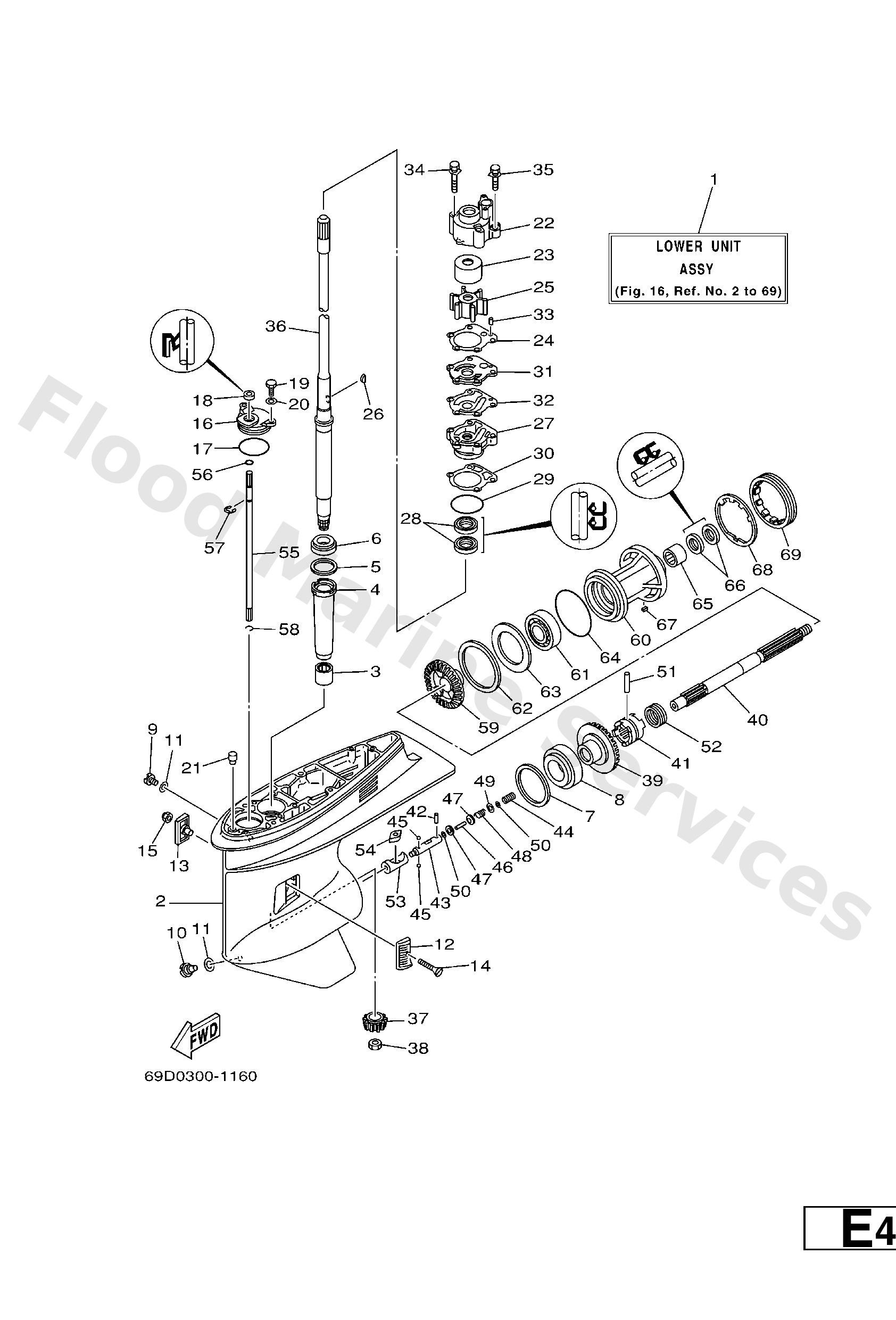 Yamaha 69D45300104D Lower unit assy