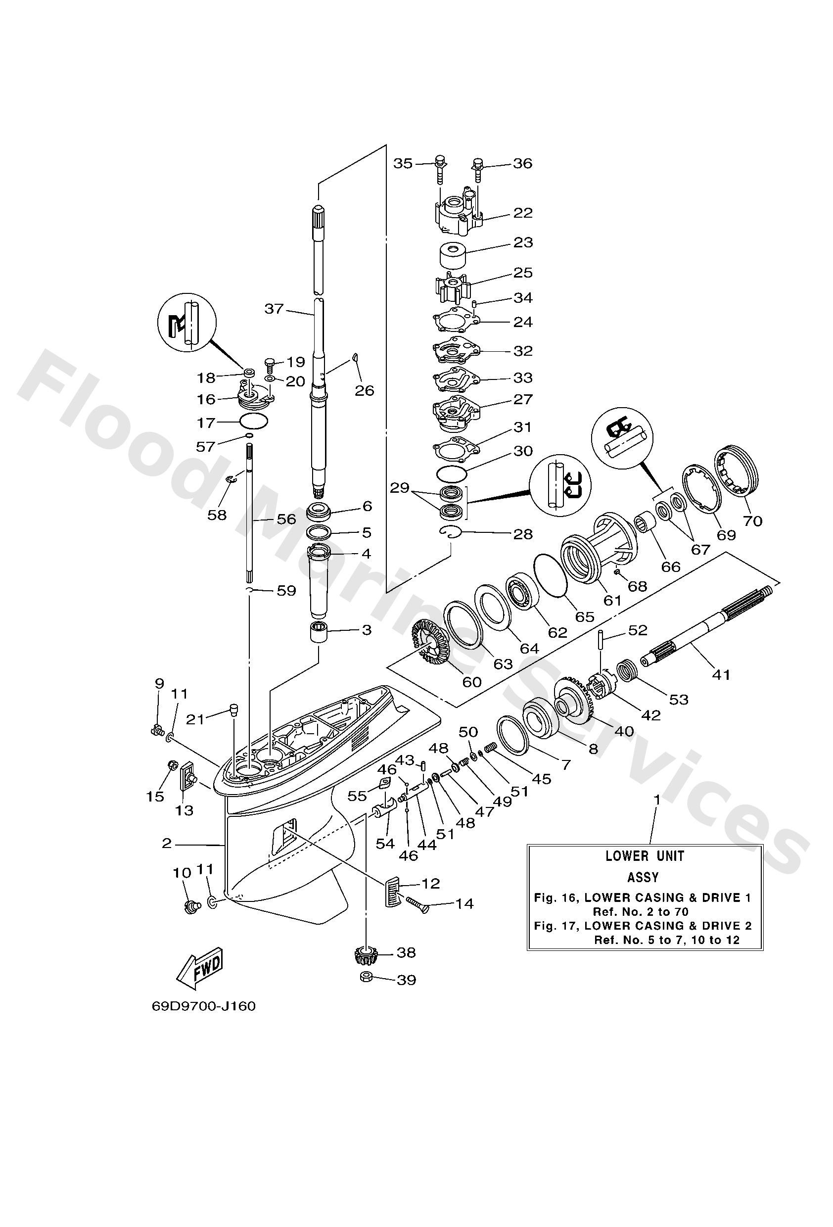 Yamaha 69D45300114D Lower unit assy