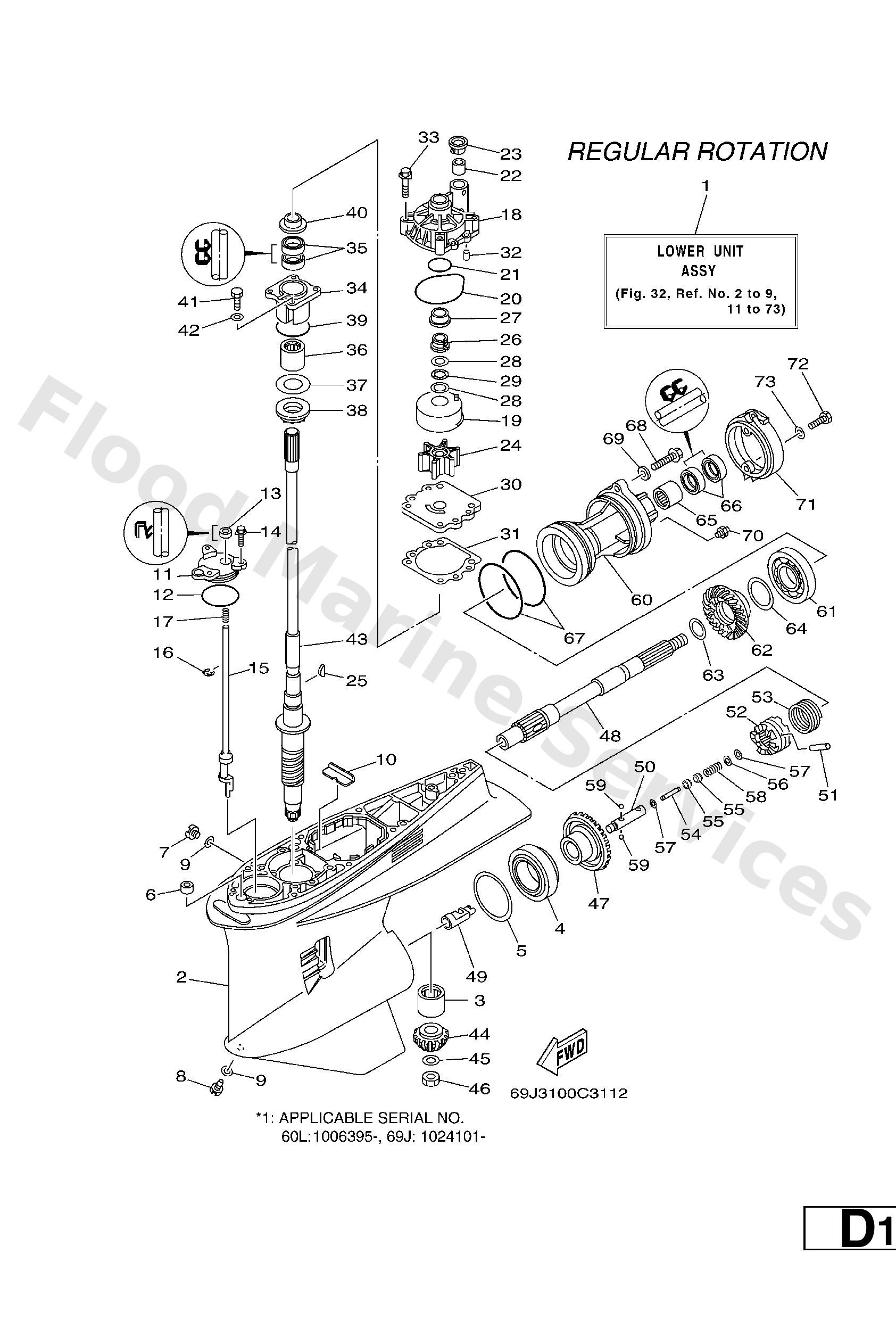 Yamaha 69J45300328D Lower unit assy