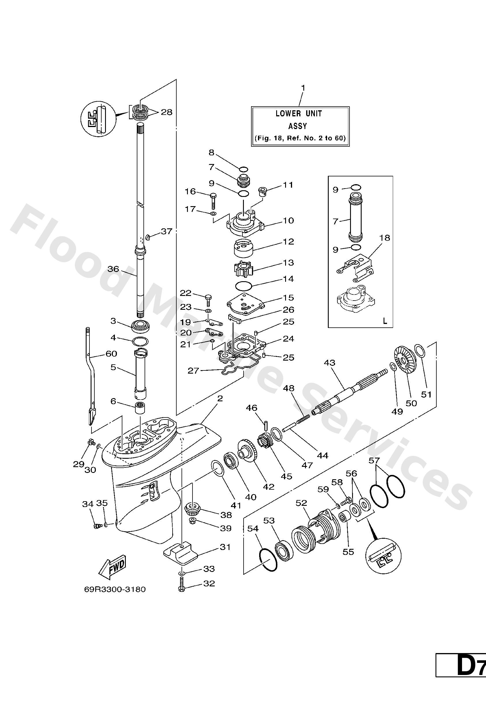 Yamaha 69P45300104D Lower unit assy