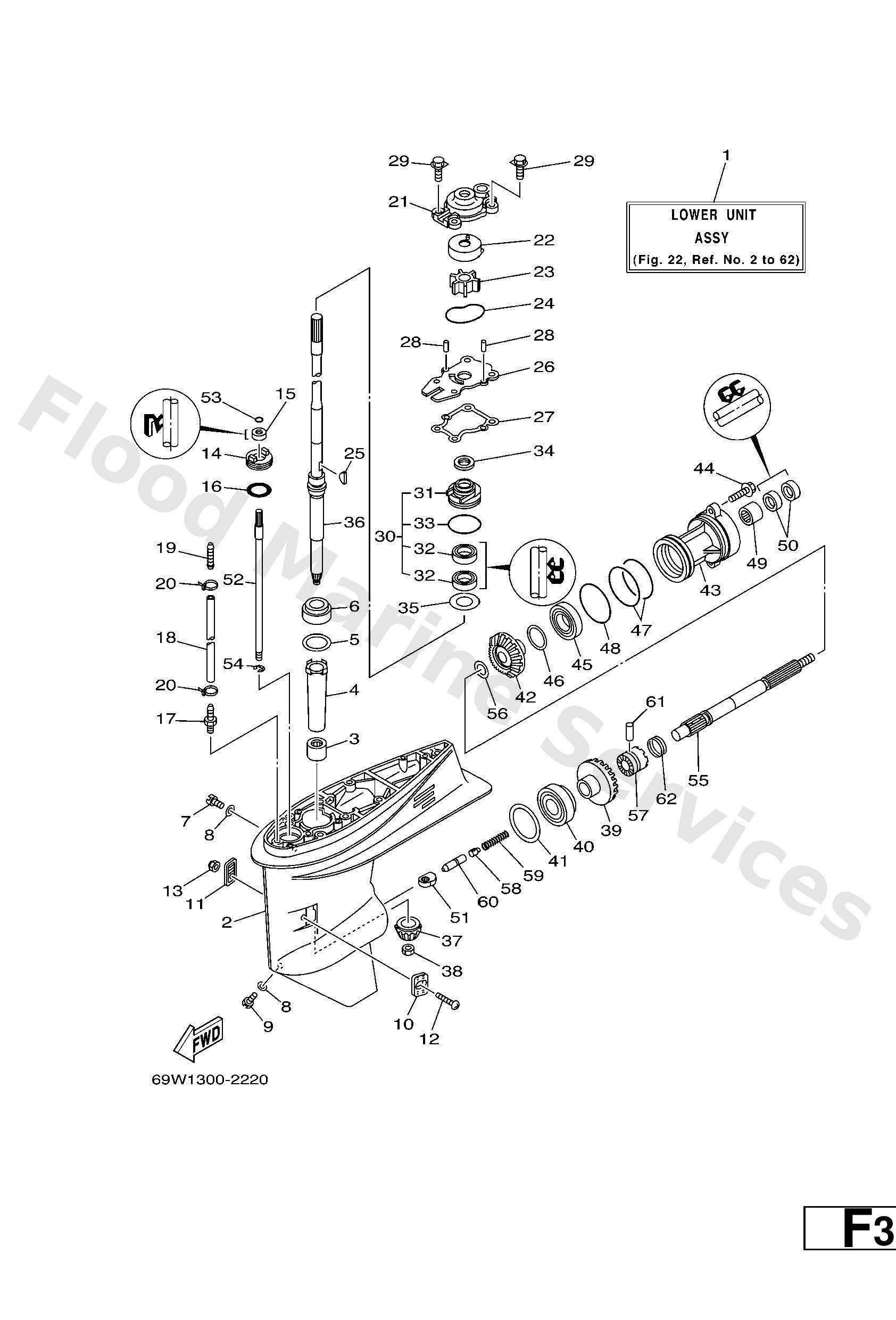 Yamaha 69W45300004D Lower unit assy