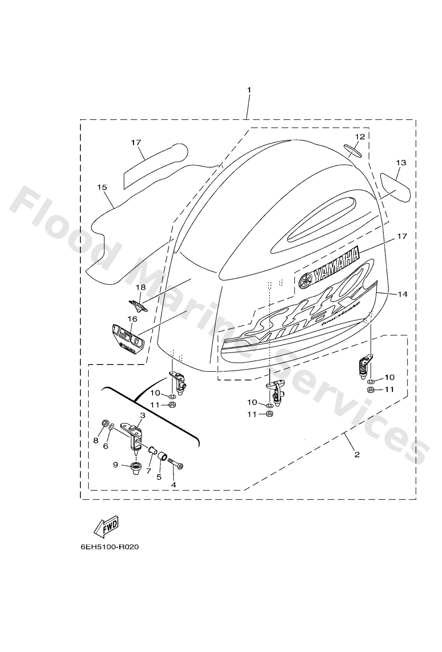 Yamaha 6EH4261A0200 Top cowling w/o graphics