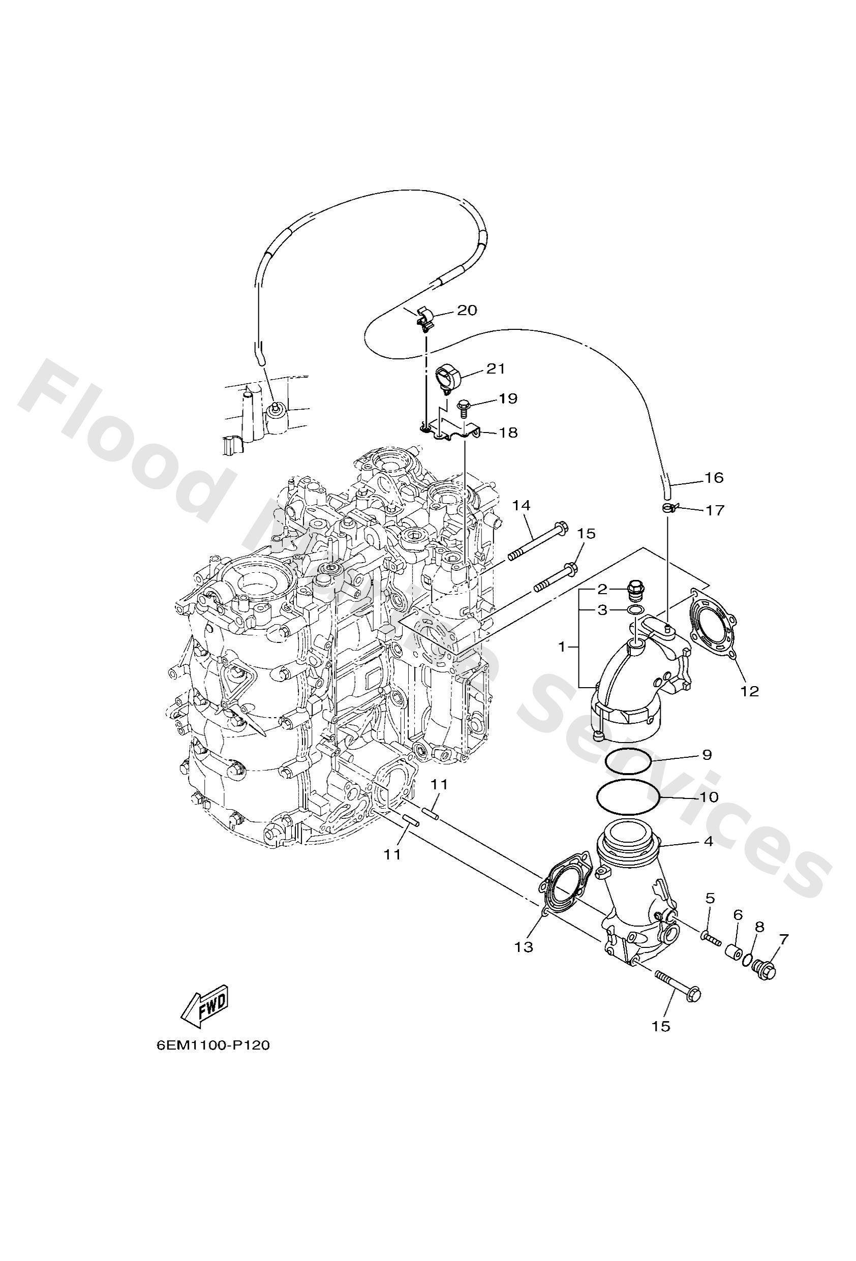 Yamaha 6EK146150000 Joint, exhaust 1