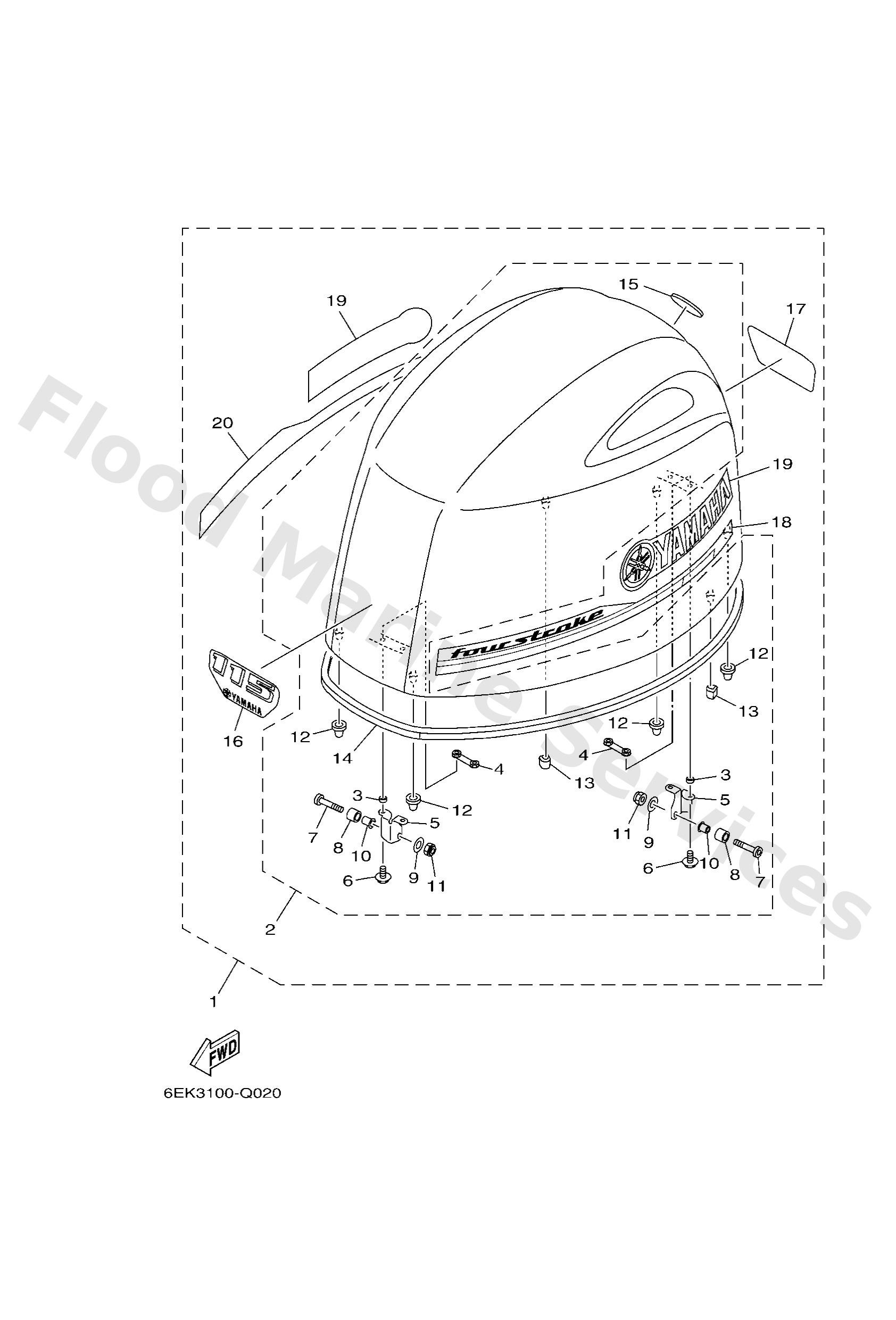 Yamaha 6EK4261A0000 Top cowling w/o graphics