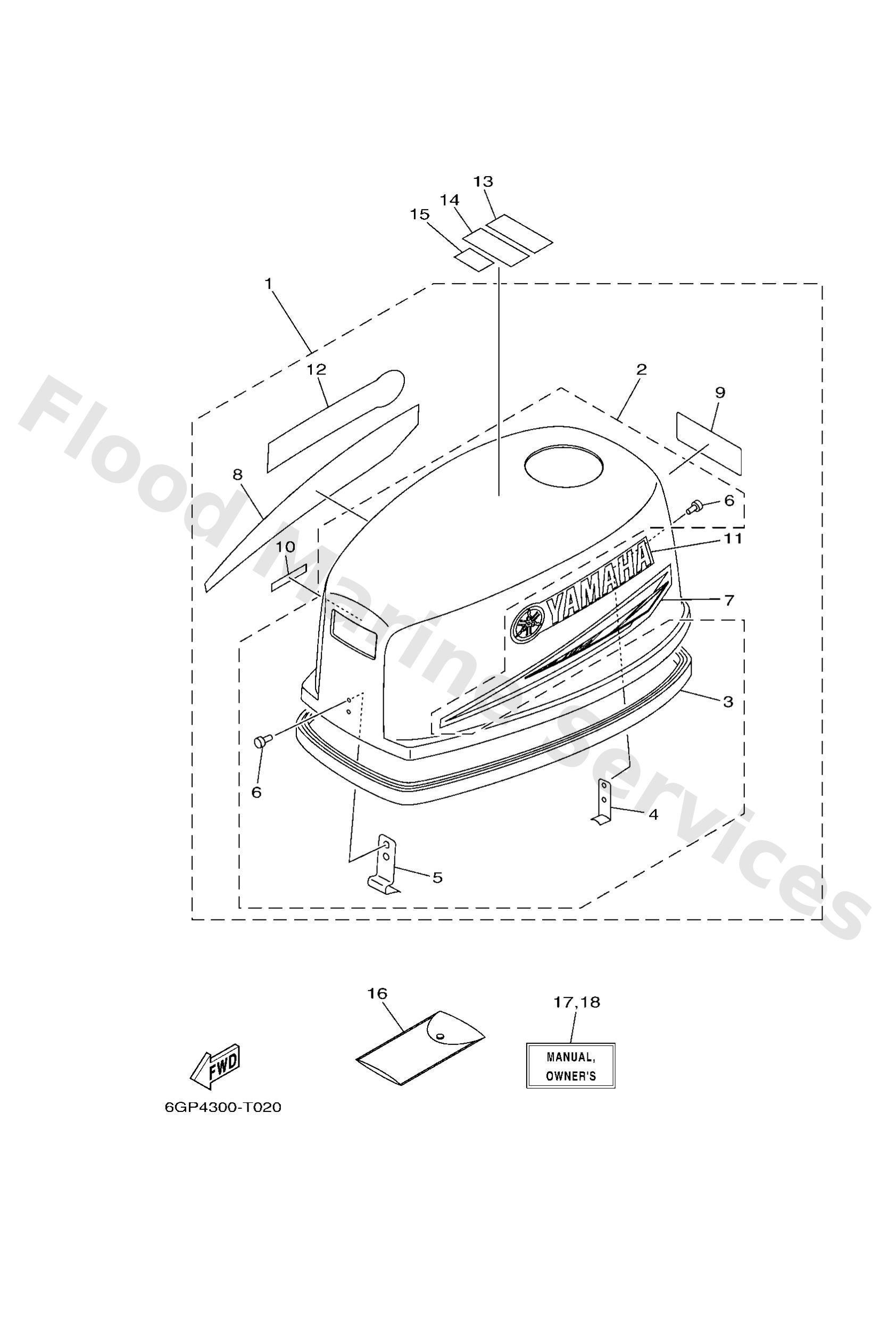 Yamaha 6GP4261A0000 Top cowling w/o graphics