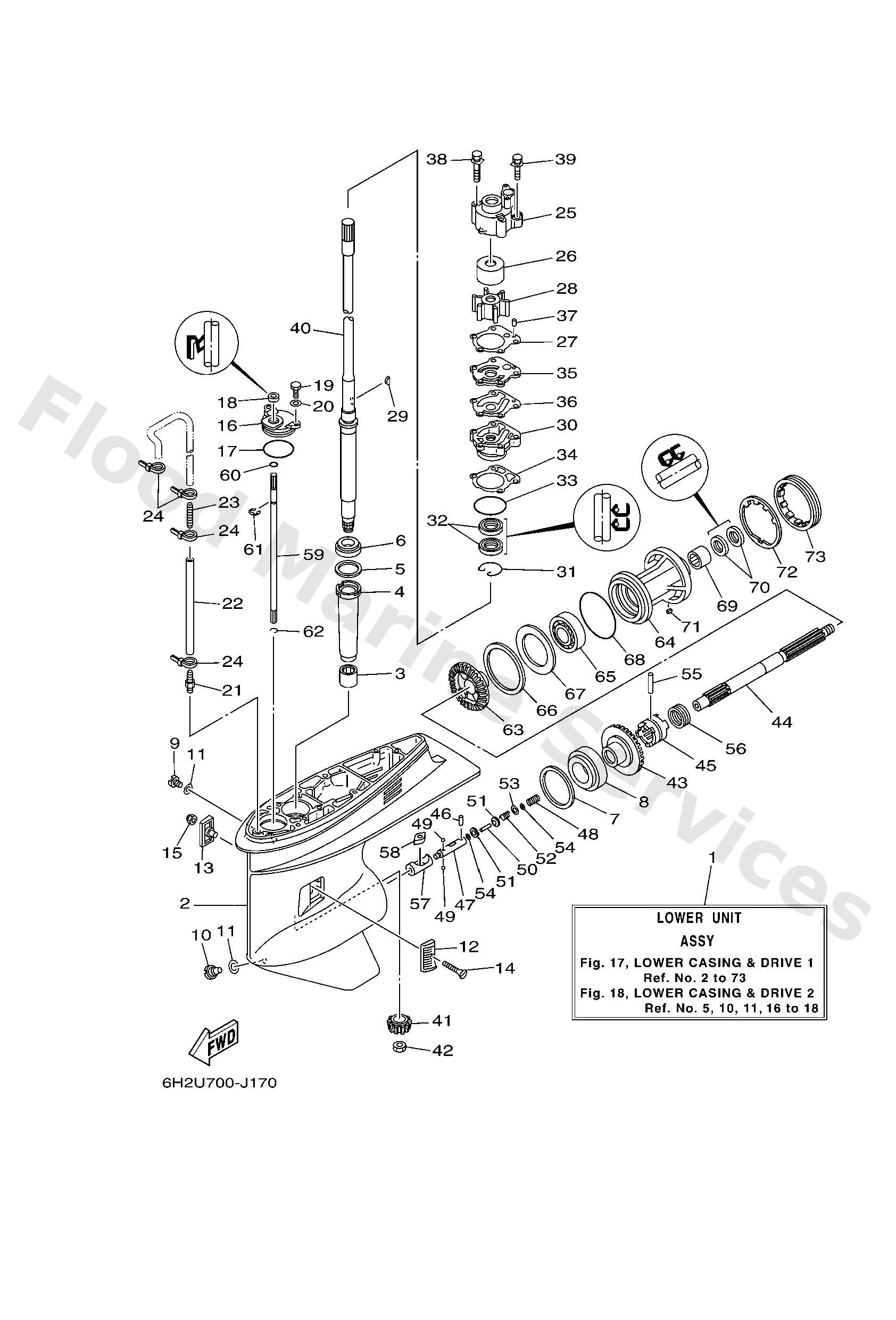 Yamaha 6H345300174D Lower unit assy