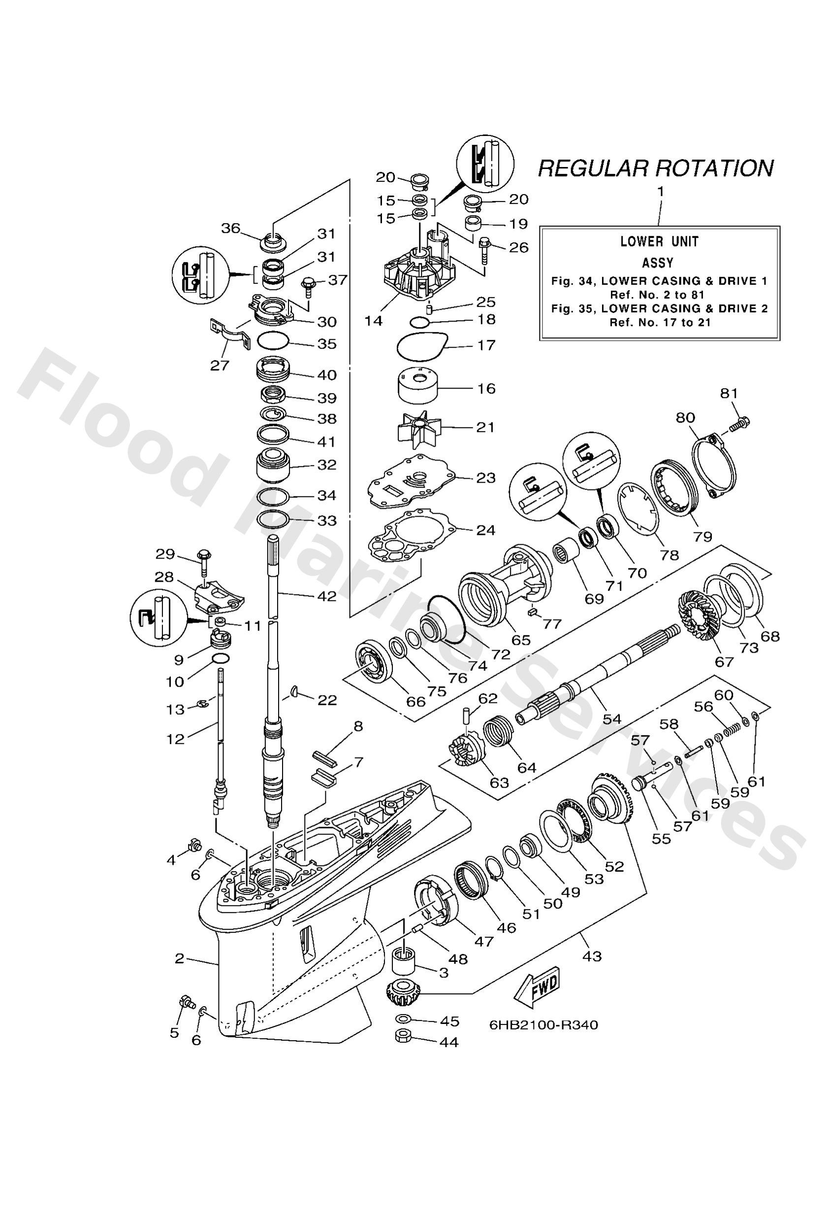 Yamaha 6HB45300008D Lower unit assy