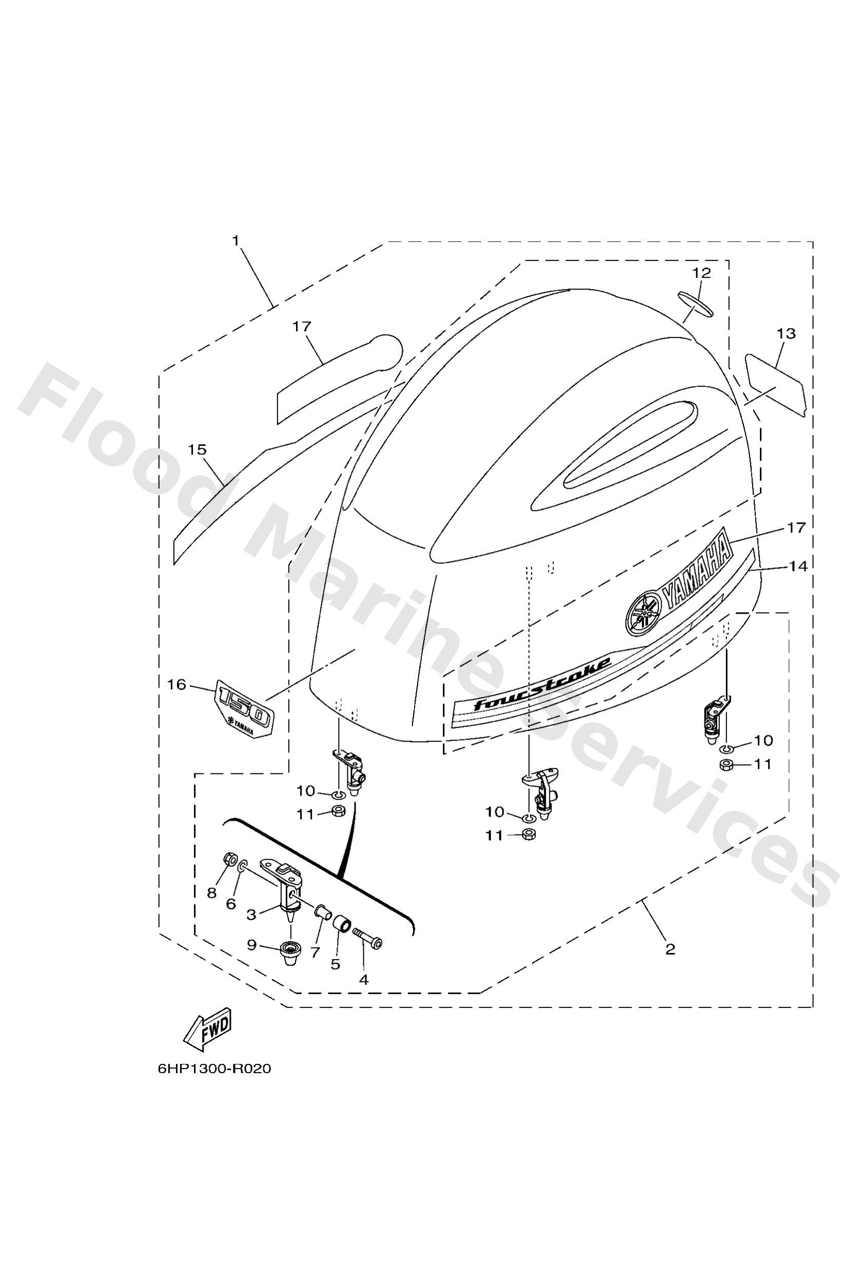 Yamaha 6HP426100100 Top cowling assy