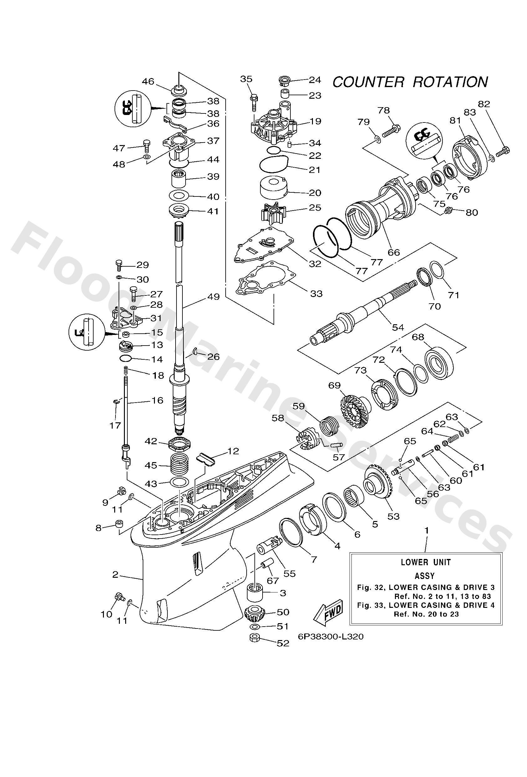 Yamaha 6P345300508D Lower unit assy