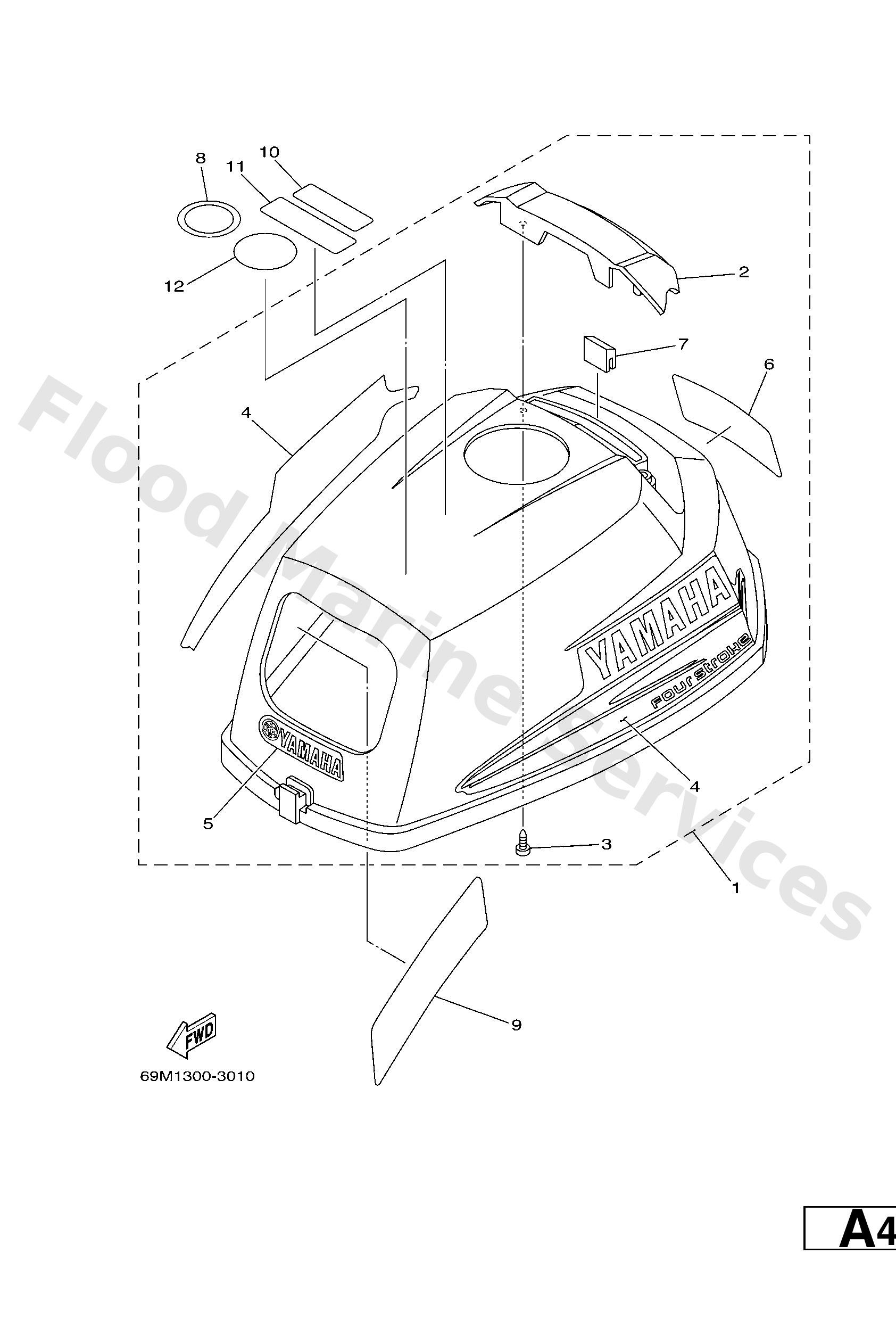 Yamaha 69MG2610104D Top cowling ass'y (f2.5)